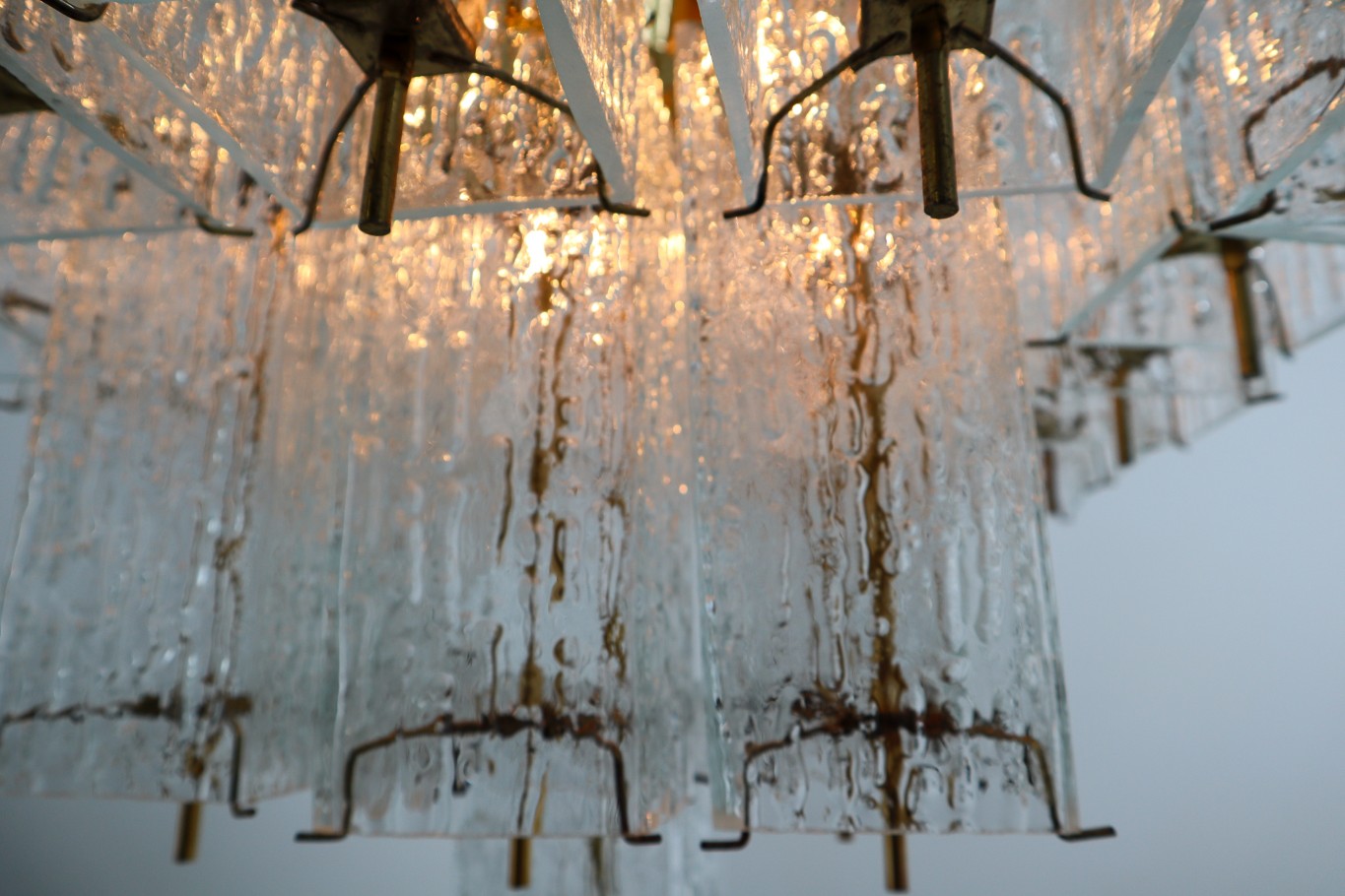 Layered Brass Glass Chandelier 1970