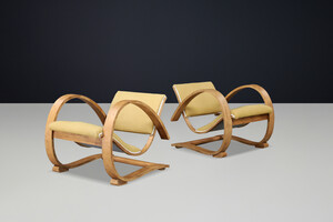 Low-Slung French Art Deco Lounge Chairs in Sculptural Bentwood, 1930s Early-20th century