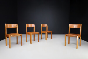 Luigi Gorgoni chairs in elm and leather edition Roche Bobois France 1970 Late-20th century