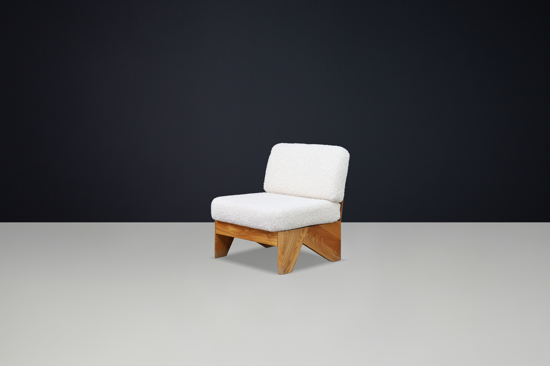 Maison Regain Elm amd teddy Upholstery Lounge chair, France, 1970s Late-20th century