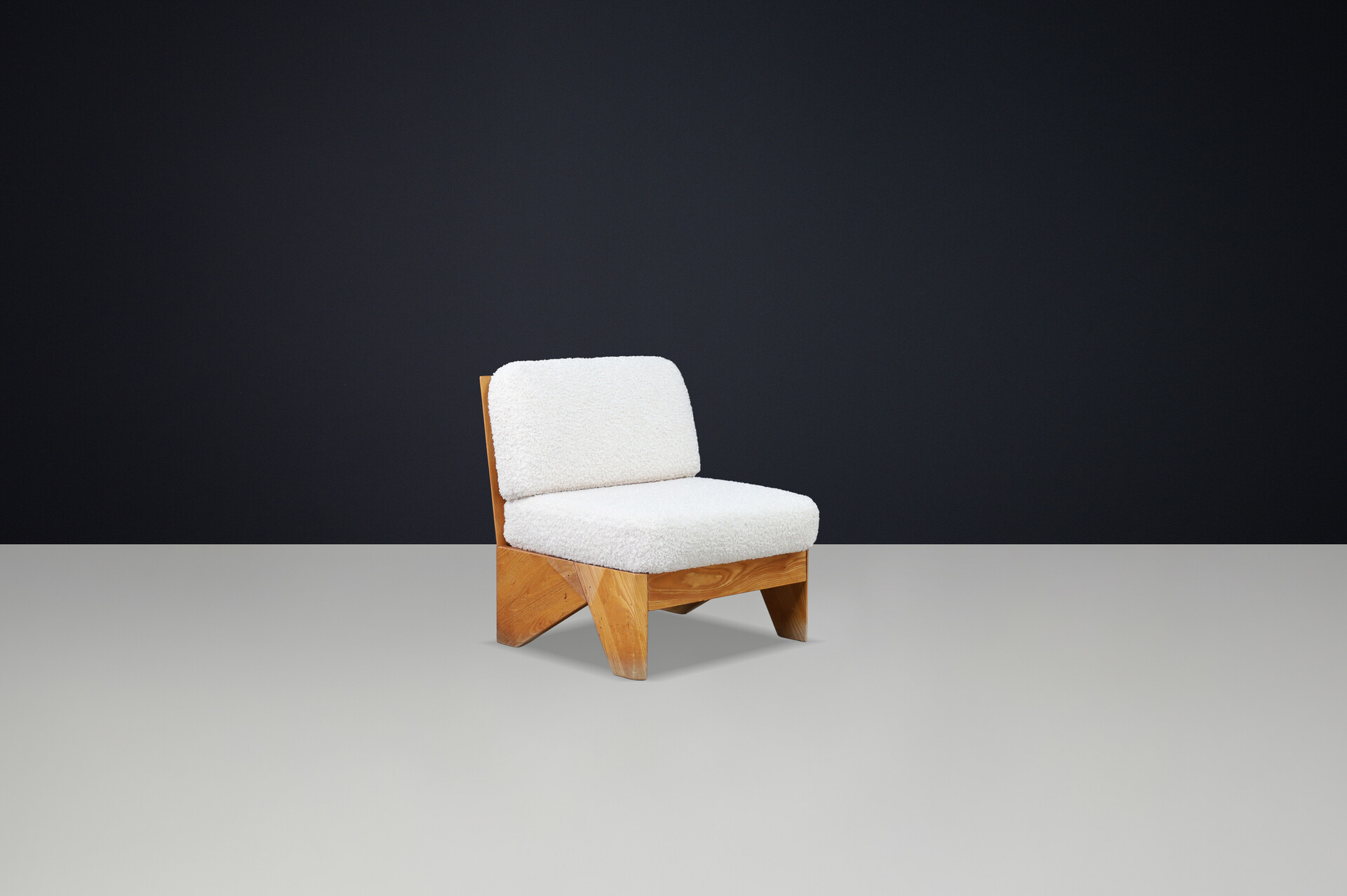 Maison Regain Elm amd teddy Upholstery Lounge chair, France, 1970s Late-20th century