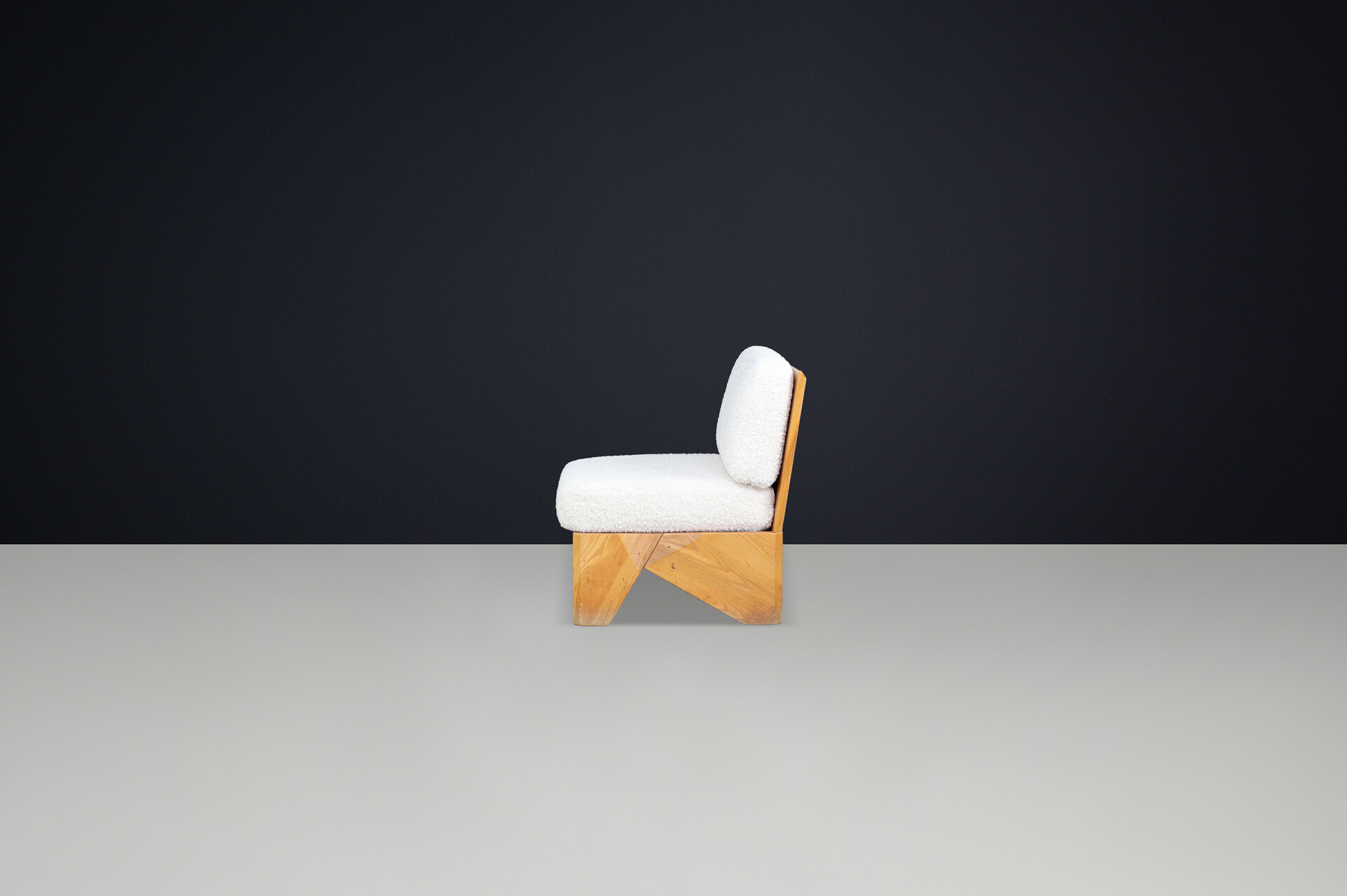 Maison Regain Elm amd teddy Upholstery Lounge chair, France, 1970s Late-20th century