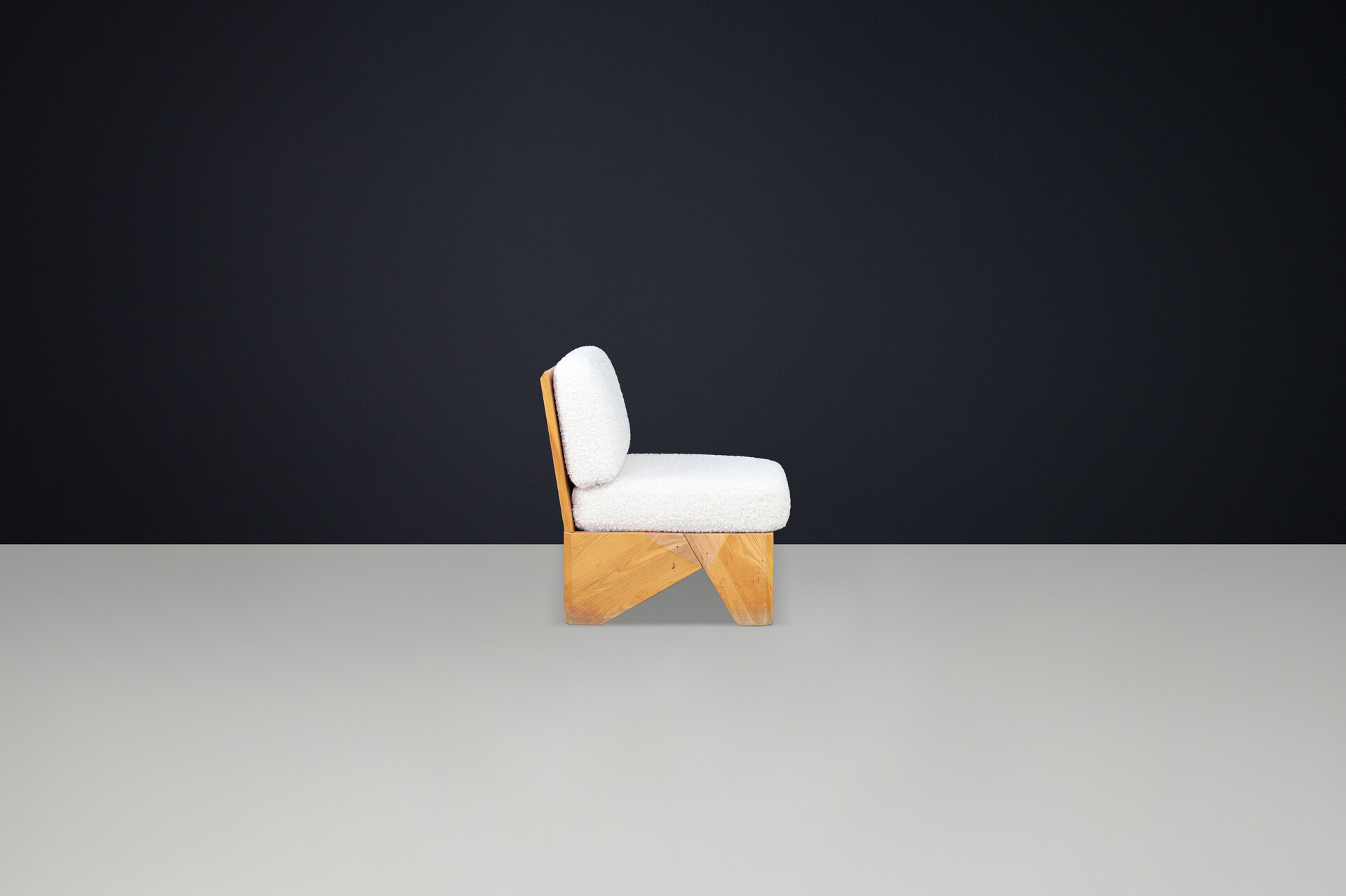 Maison Regain Elm amd teddy Upholstery Lounge chair, France, 1970s Late-20th century