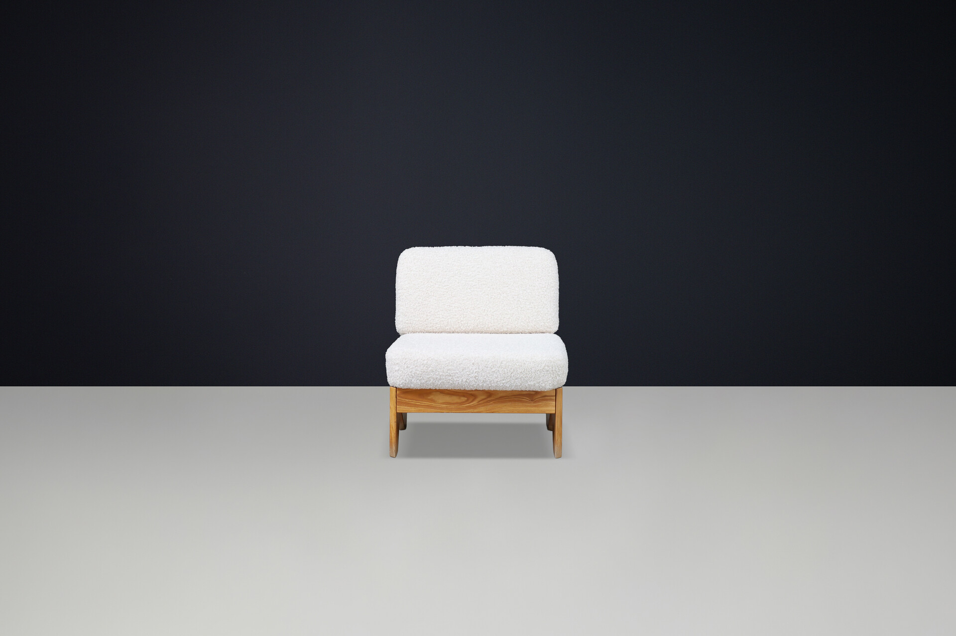 Maison Regain Elm amd teddy Upholstery Lounge chair, France, 1970s Late-20th century