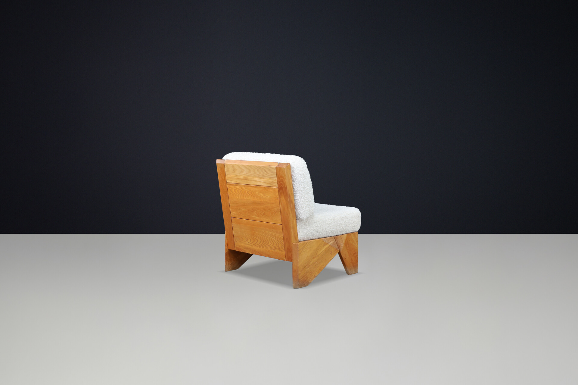 Maison Regain Elm amd teddy Upholstery Lounge chair, France, 1970s Late-20th century