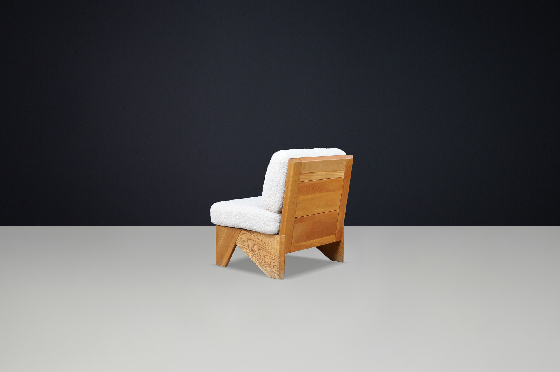 Maison Regain Elm amd teddy Upholstery Lounge chair, France, 1970s Late-20th century