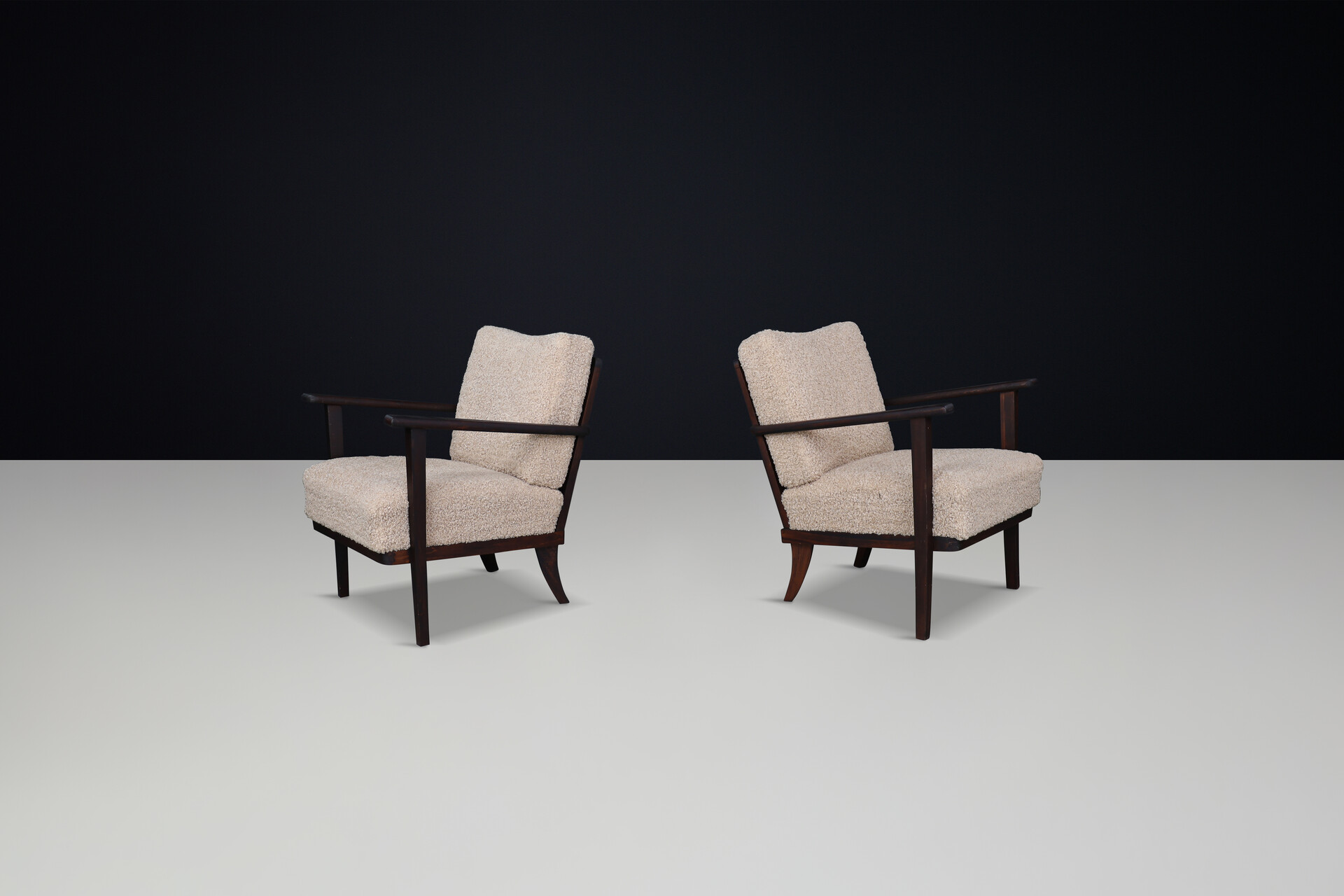 Mid-Century Armchairs in Beech  and Teddy Upholstery, France, 1950s Mid-20th century