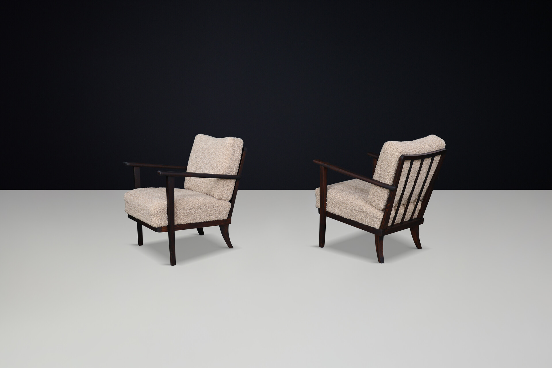 Mid-Century Armchairs in Beech  and Teddy Upholstery, France, 1950s Mid-20th century