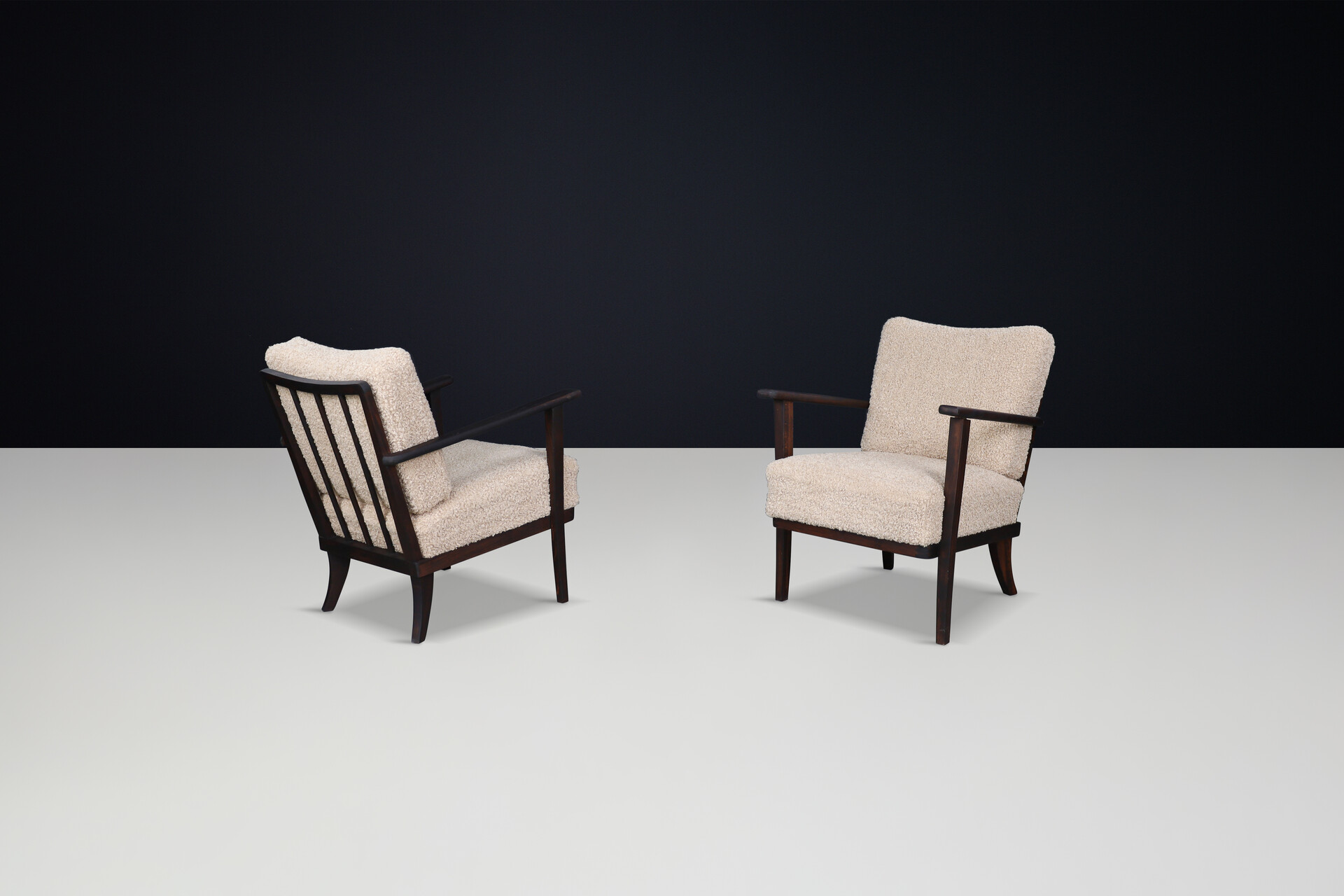 Mid-Century Armchairs in Beech  and Teddy Upholstery, France, 1950s Mid-20th century