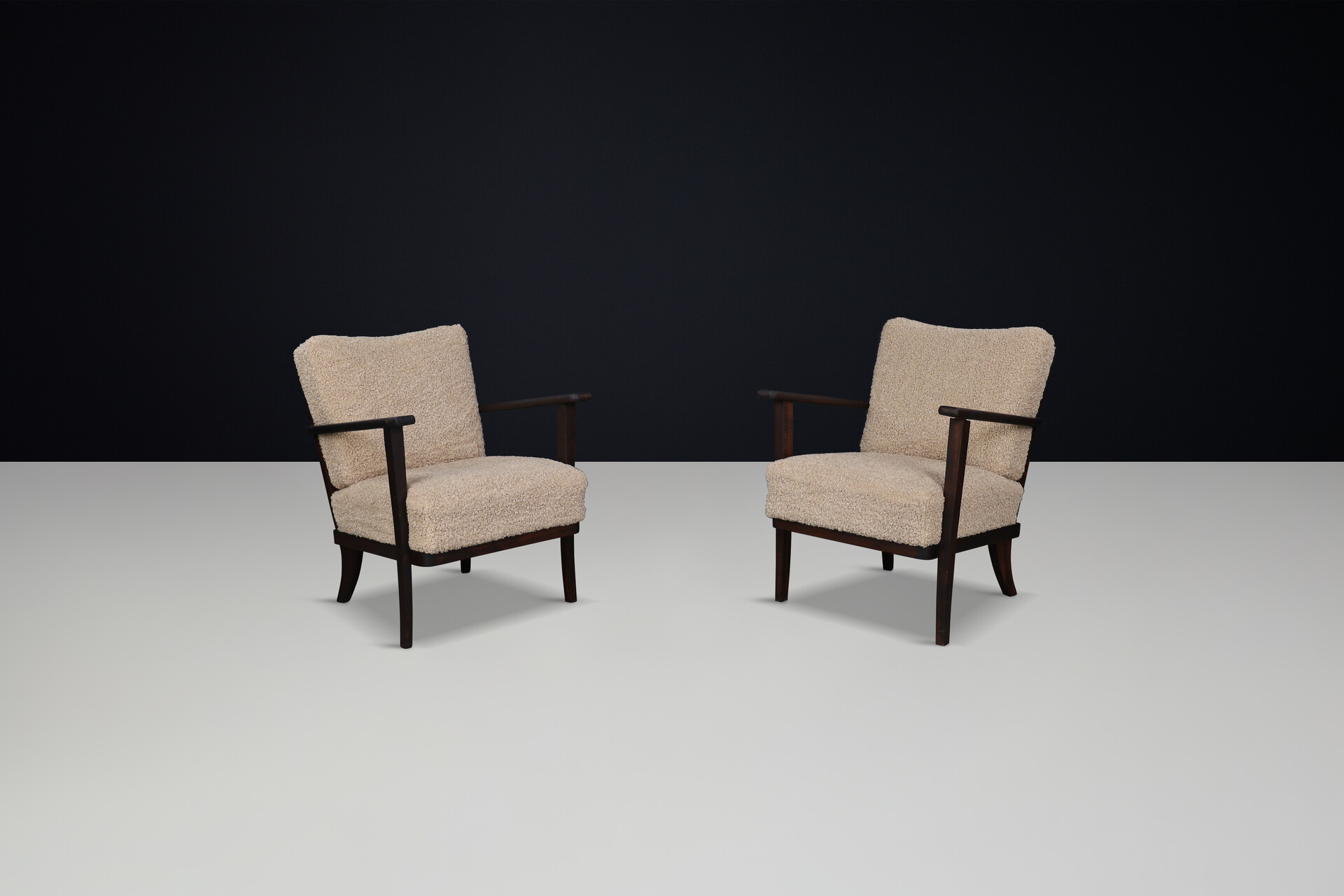 Mid-Century Armchairs in Beech  and Teddy Upholstery, France, 1950s Mid-20th century
