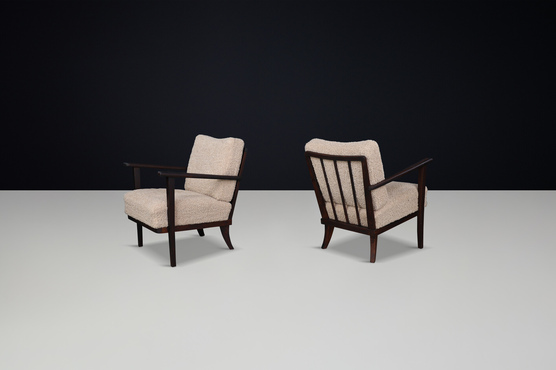 Mid-Century Armchairs in Beech  and Teddy Upholstery, France, 1950s Mid-20th century