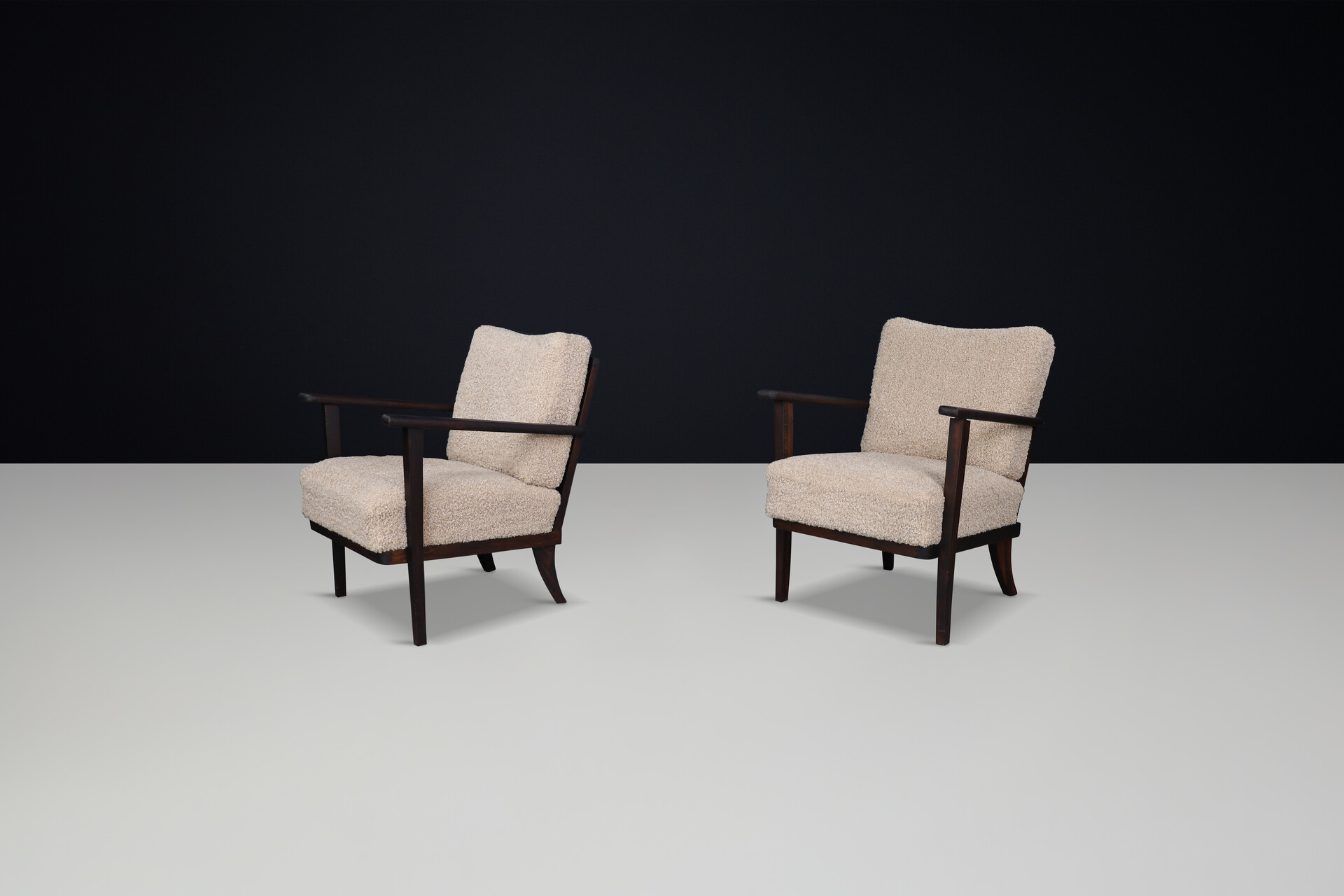 Mid-Century Armchairs in Beech  and Teddy Upholstery, France, 1950s Mid-20th century