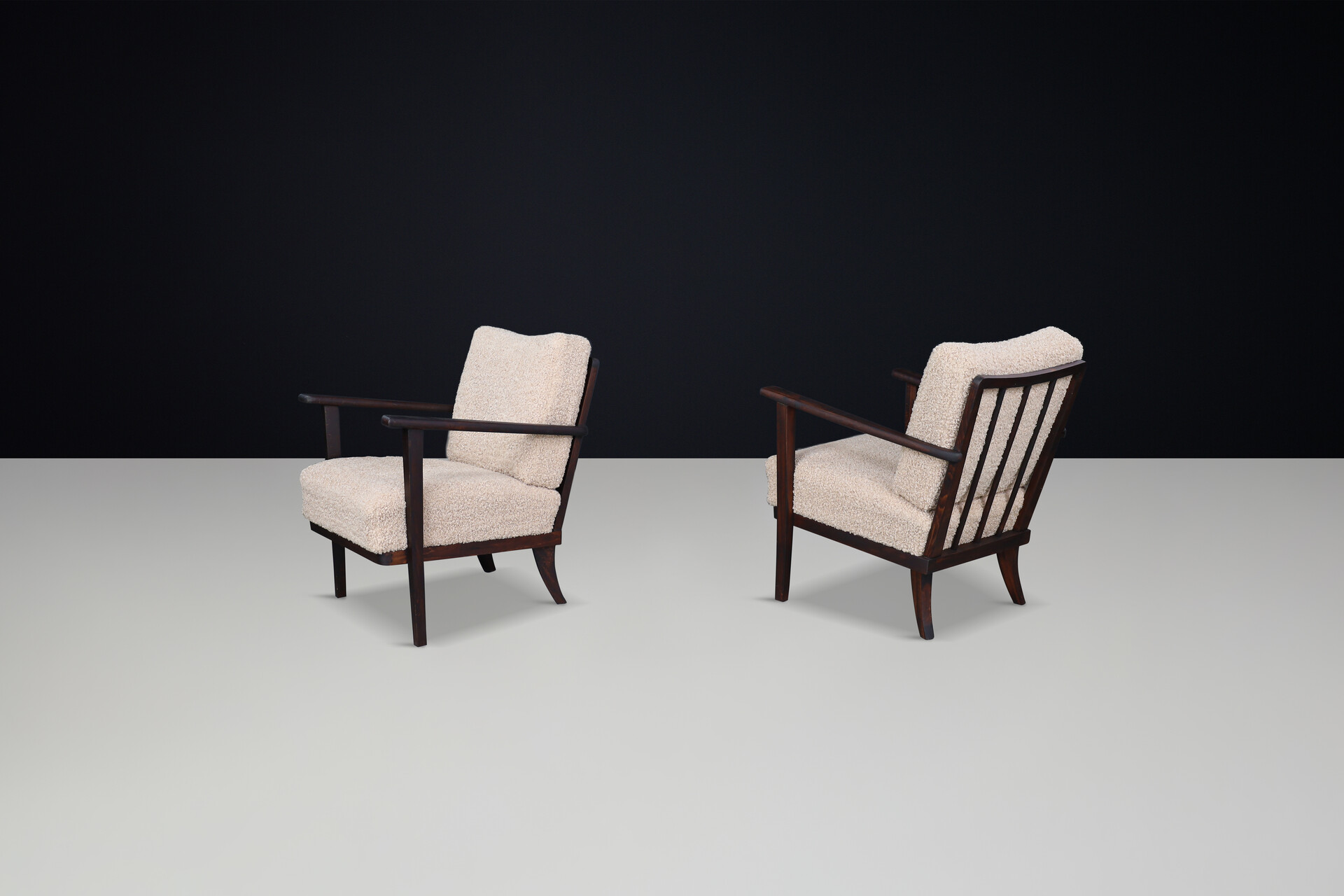 Mid-Century Armchairs in Beech  and Teddy Upholstery, France, 1950s Mid-20th century