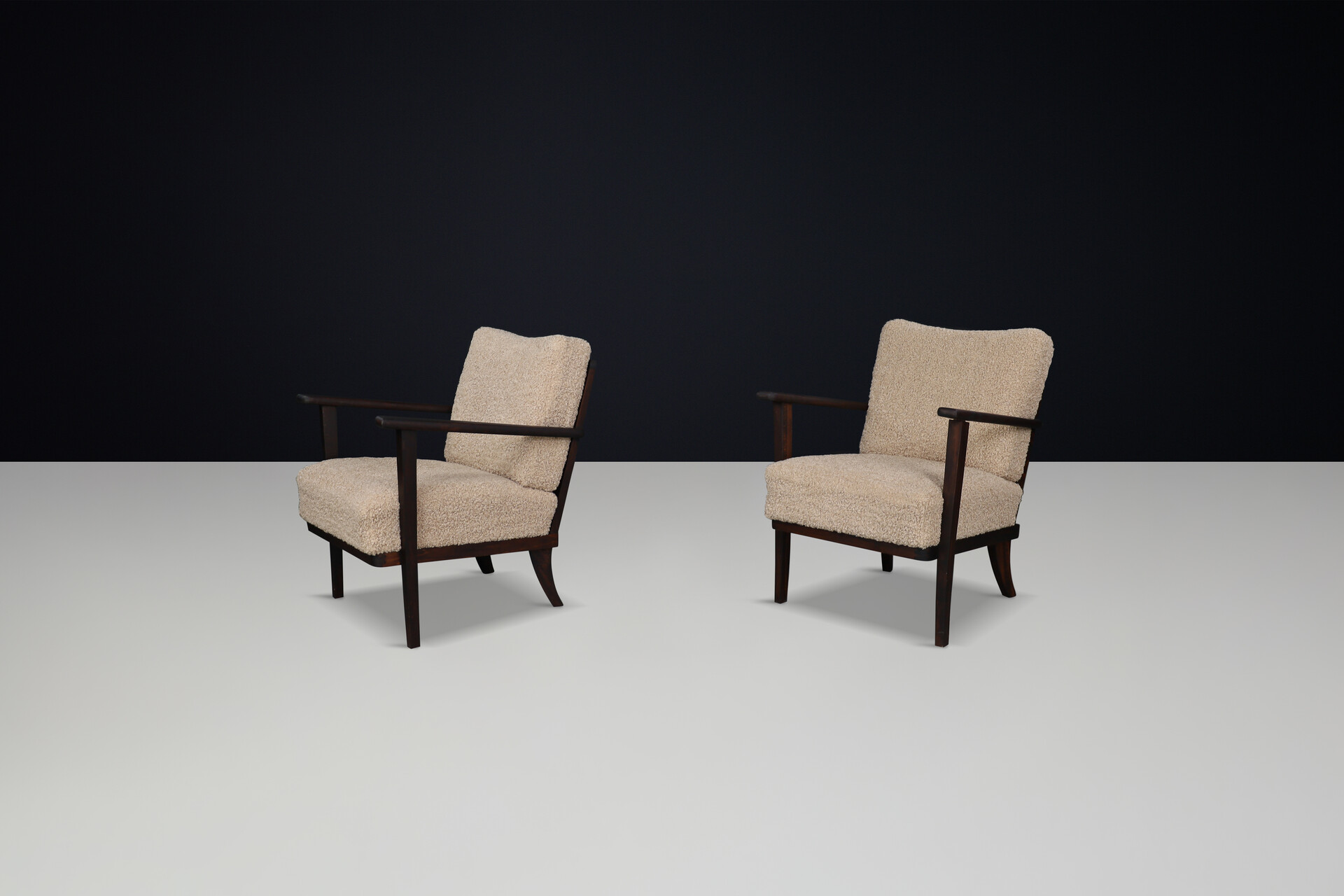 Mid-Century Armchairs in Beech  and Teddy Upholstery, France, 1950s Mid-20th century
