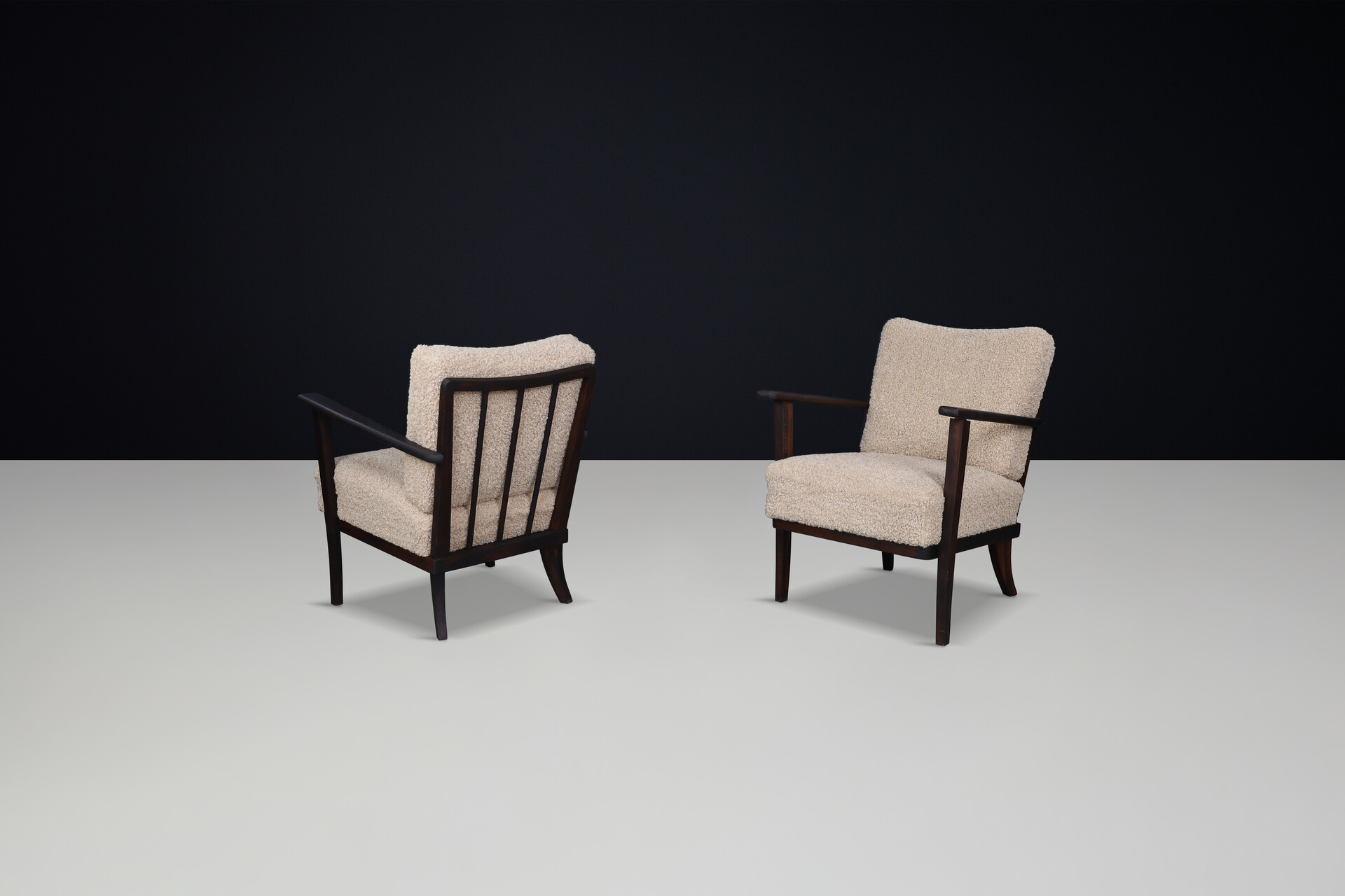 Mid-Century Armchairs in Beech  and Teddy Upholstery, France, 1950s Mid-20th century
