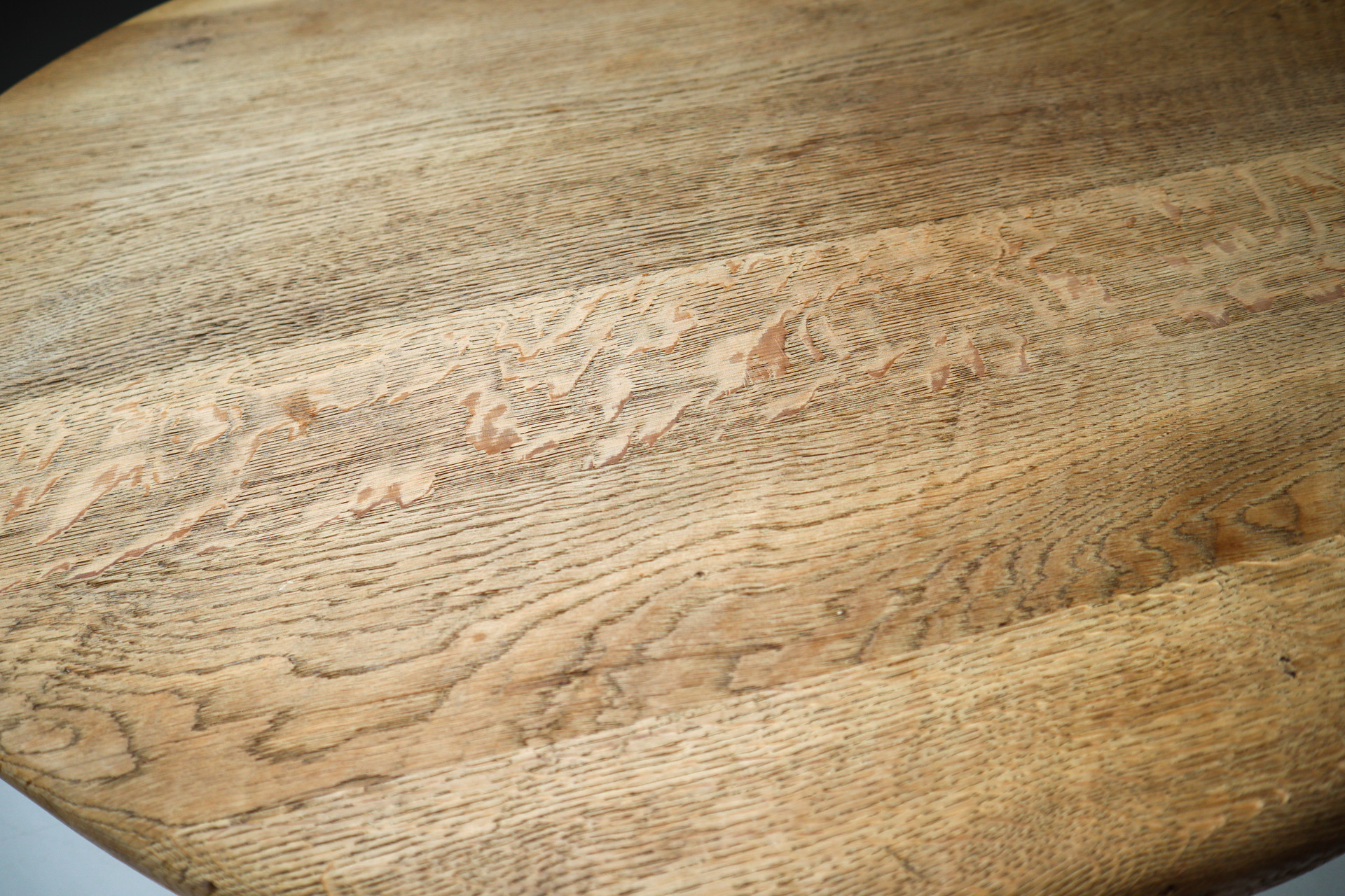 Mid-Century Brutalist Round Table In Solid Oak , France, C. 1960 Mid-20th century