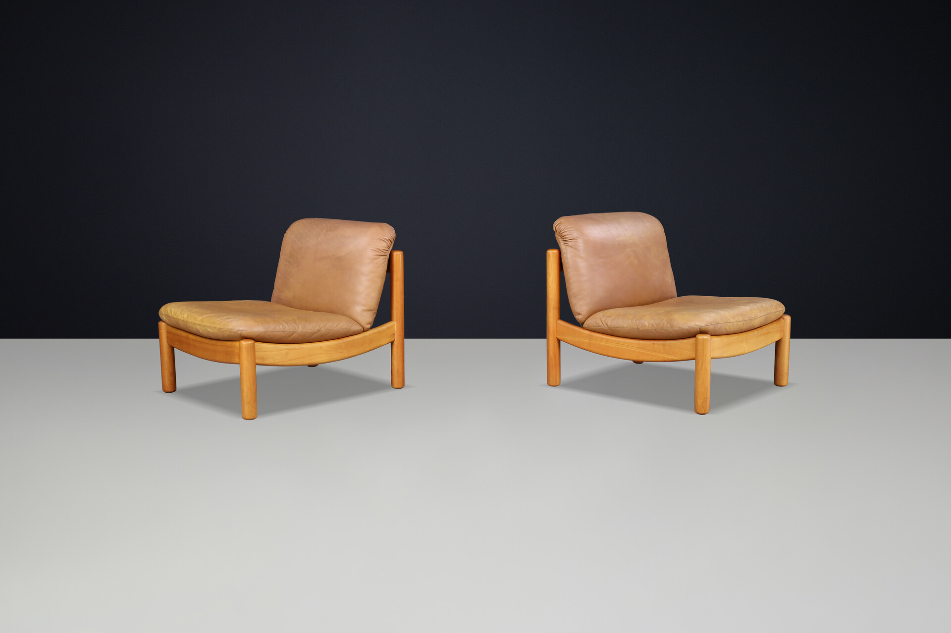 Mid-Century Carl Straub Chairs in Patinated Leather, Germany, 1960s Mid-20th century