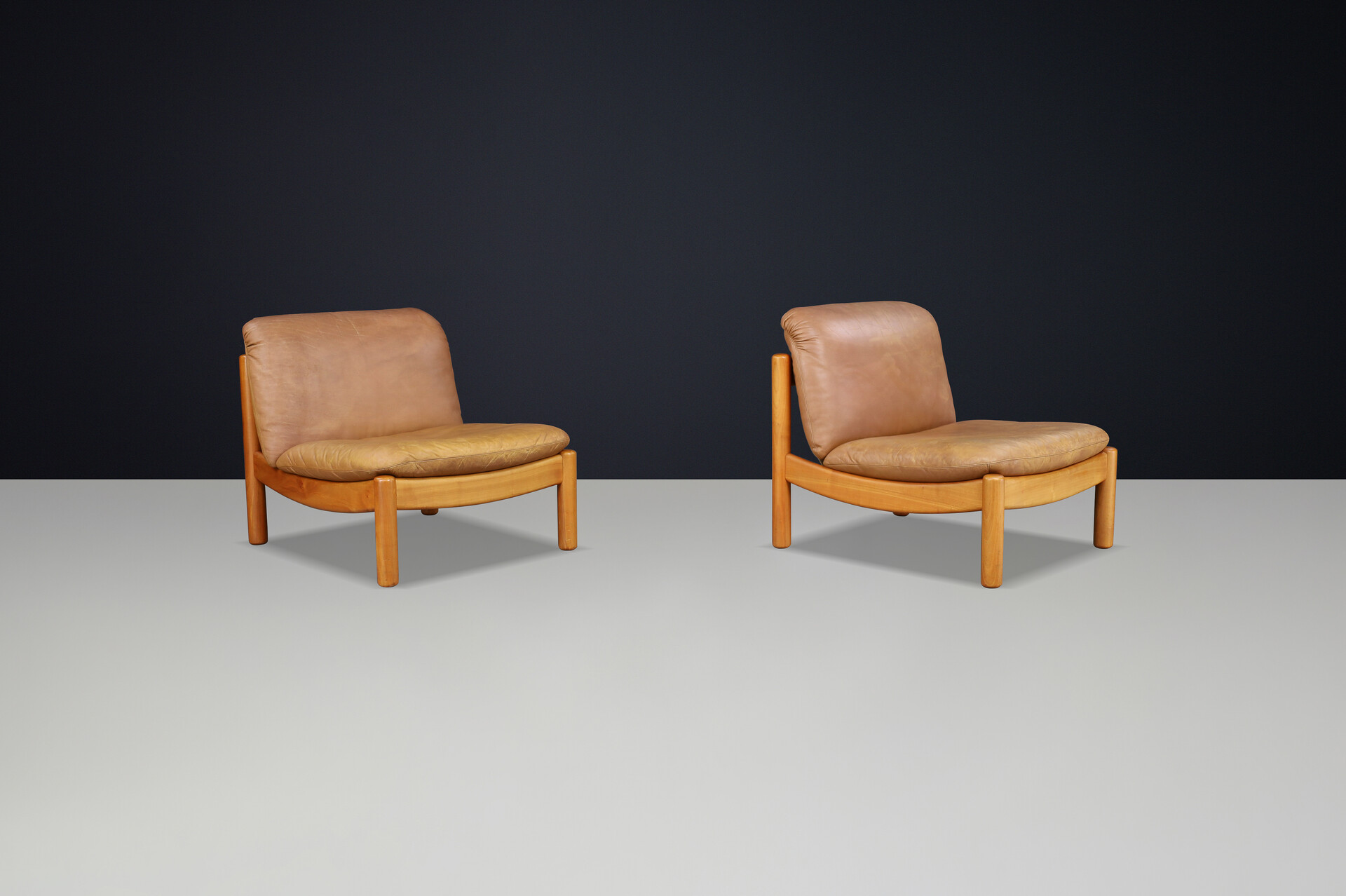Mid-Century Carl Straub Chairs in Patinated Leather, Germany, 1960s Mid-20th century