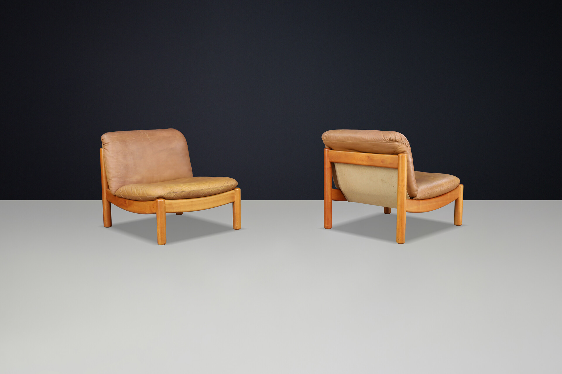 Mid-Century Carl Straub Chairs in Patinated Leather, Germany, 1960s Mid-20th century