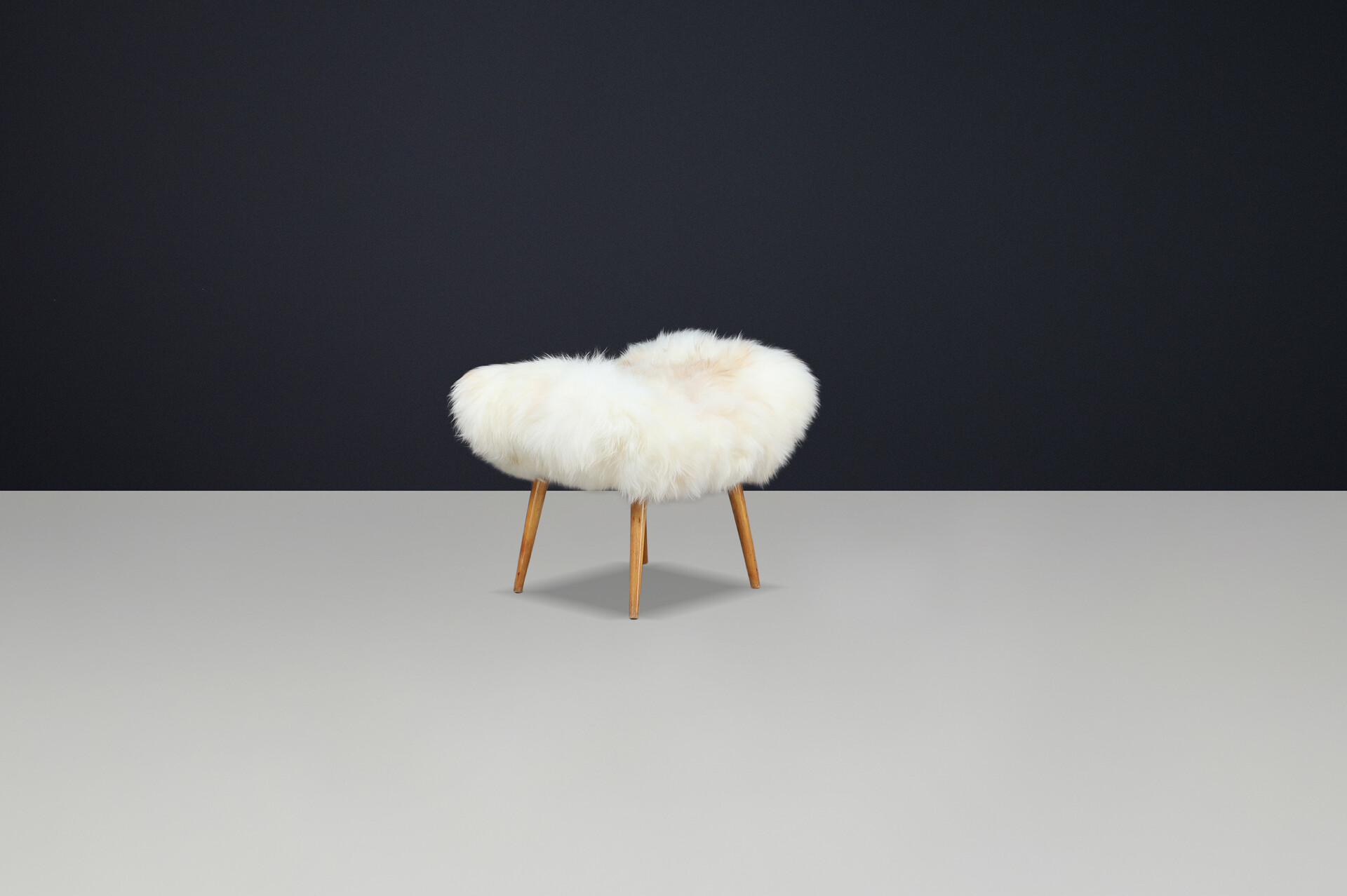 Mid-Century Czech Stool in Sheepskin with Beech Legs, 1950s Mid-20th century