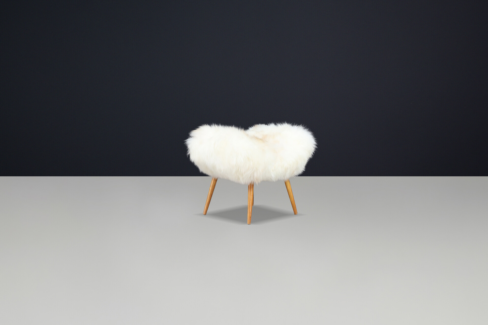 Mid-Century Czech Stool in Sheepskin with Beech Legs, 1950s Mid-20th century