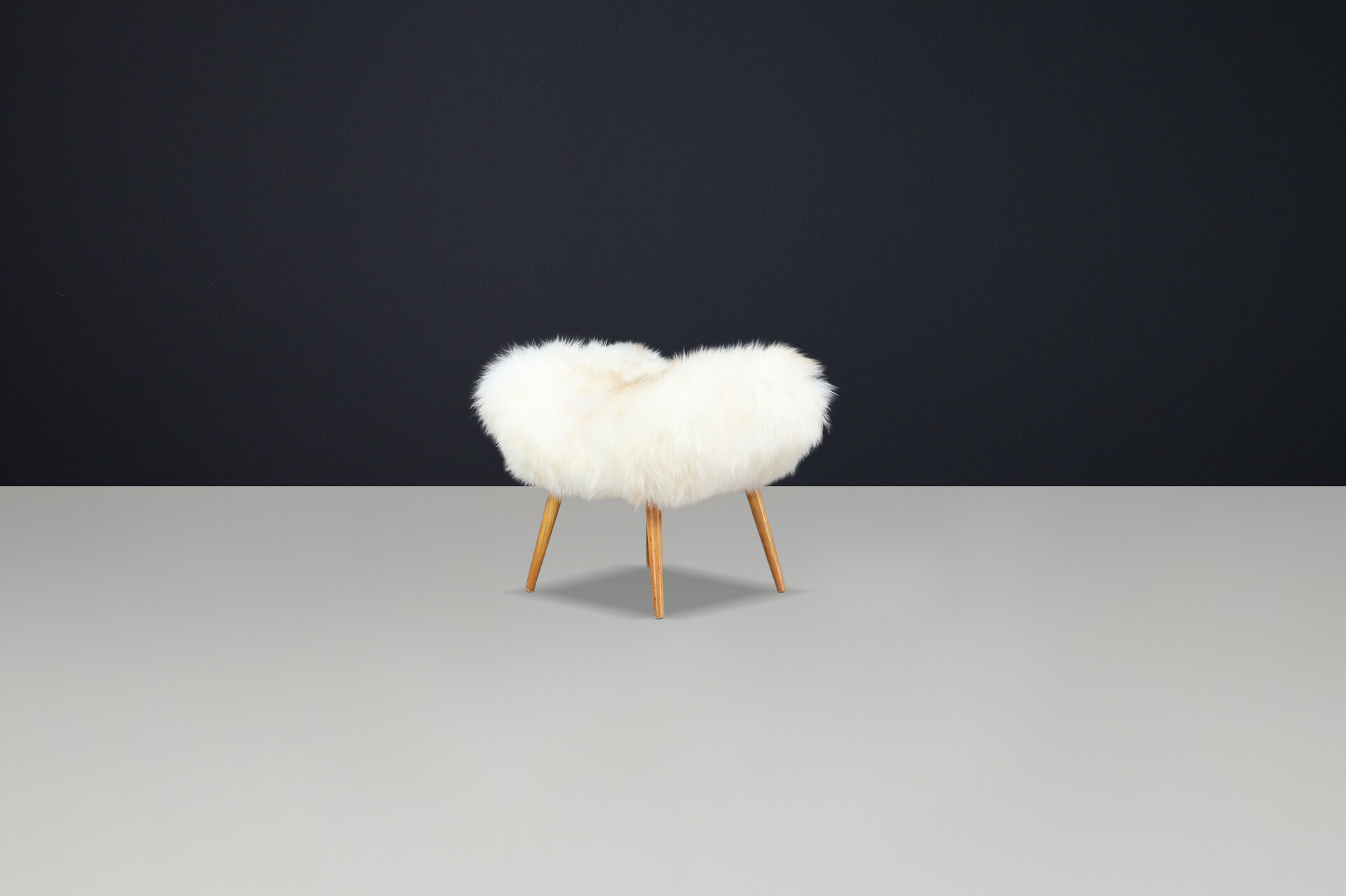 Mid-Century Czech Stool in Sheepskin with Beech Legs, 1950s Mid-20th century
