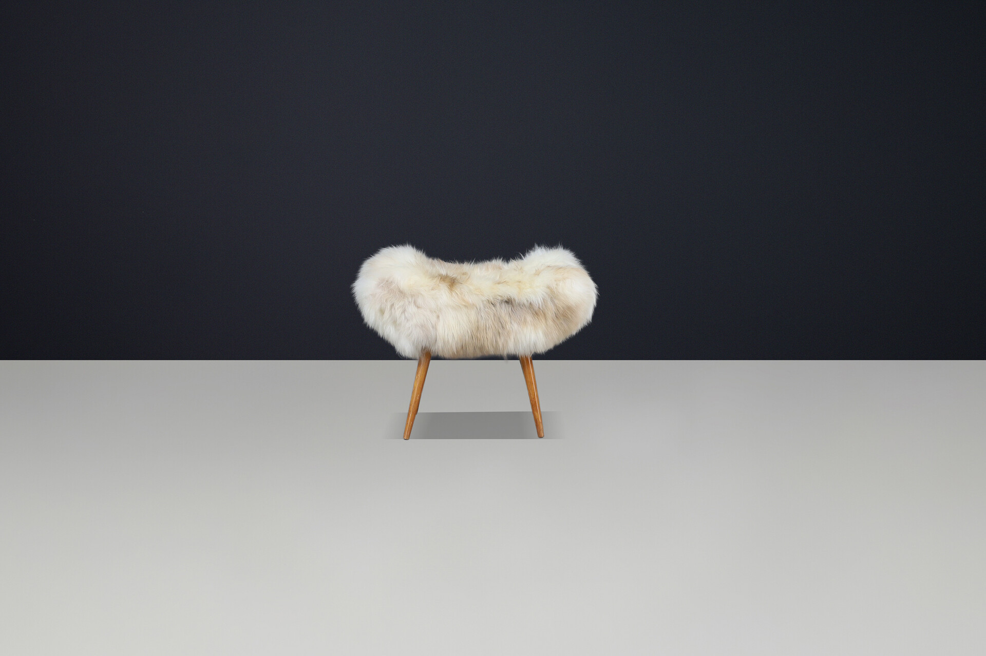 Mid-Century Czech Stool in Sheepskin with Beech Legs, 1950s Mid-20th century