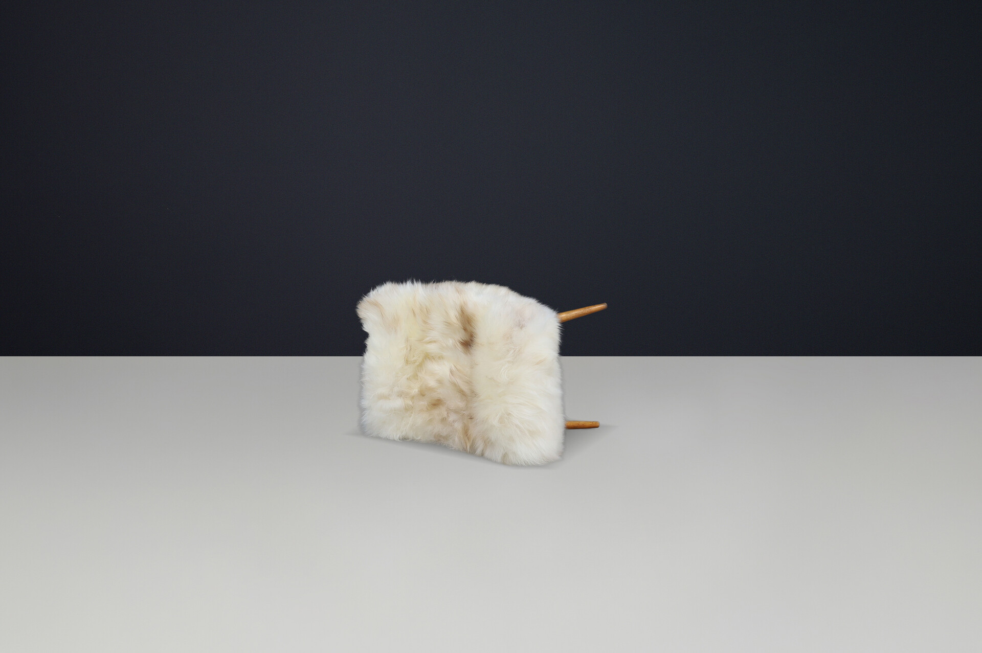 Mid-Century Czech Stool in Sheepskin with Beech Legs, 1950s Mid-20th century
