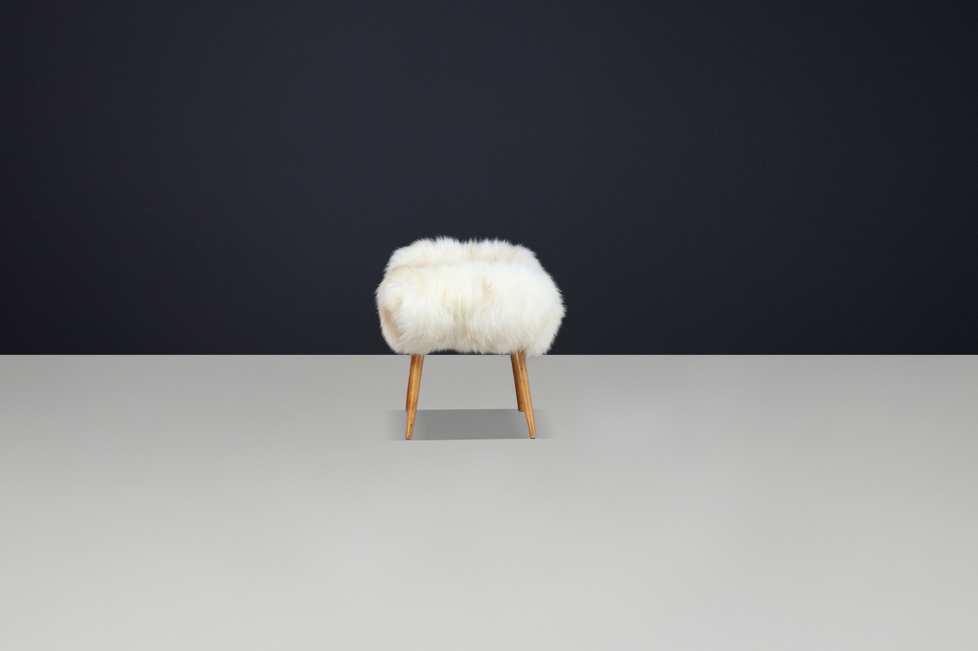Mid-Century Czech Stool in Sheepskin with Beech Legs, 1950s Mid-20th century