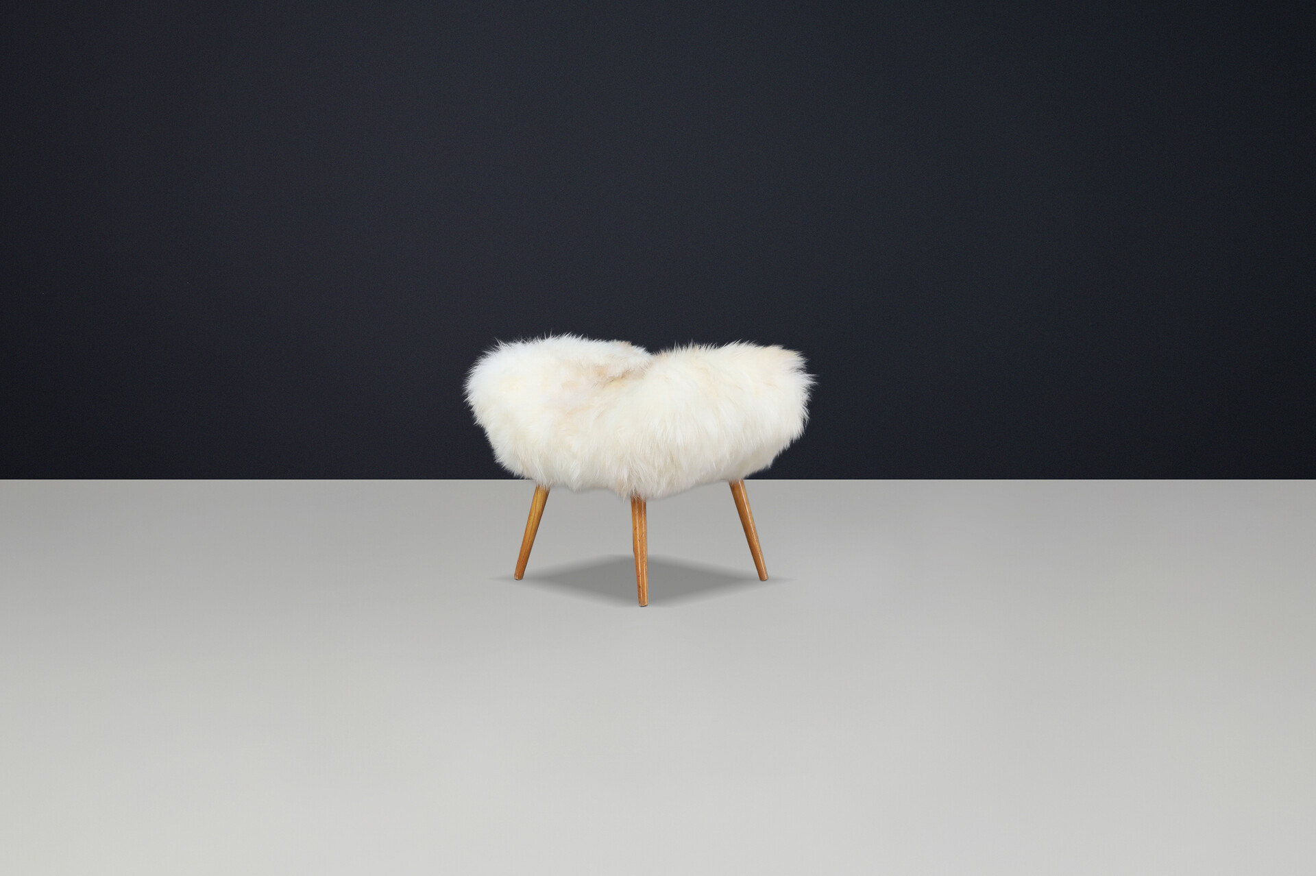 Mid-Century Czech Stool in Sheepskin with Beech Legs, 1950s Mid-20th century