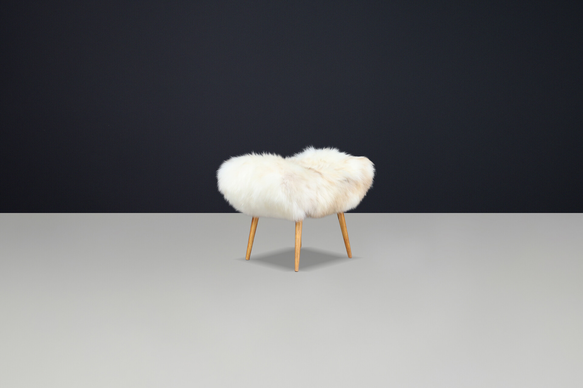 Mid-Century Czech Stool in Sheepskin with Beech Legs, 1950s Mid-20th century