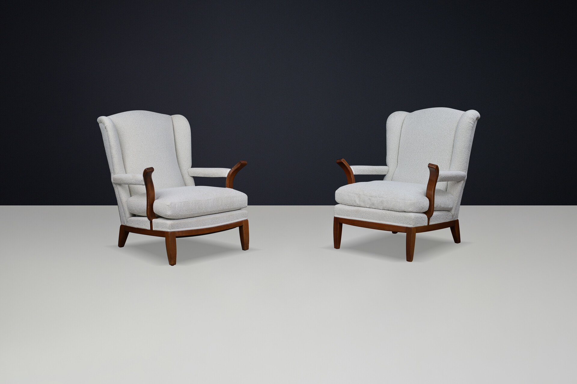 Mid century modern 1930s French Wingback Lounge Chairs in the Style of Guillerme et Chambron Mid-20th century