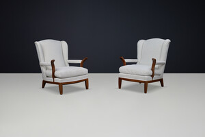 Mid century modern 1930s French Wingback Lounge Chairs in the Style of Guillerme et Chambron Mid-20th century