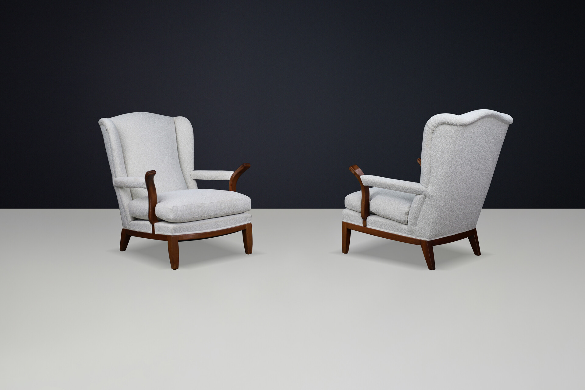 Mid century modern 1930s French Wingback Lounge Chairs in the Style of Guillerme et Chambron Mid-20th century