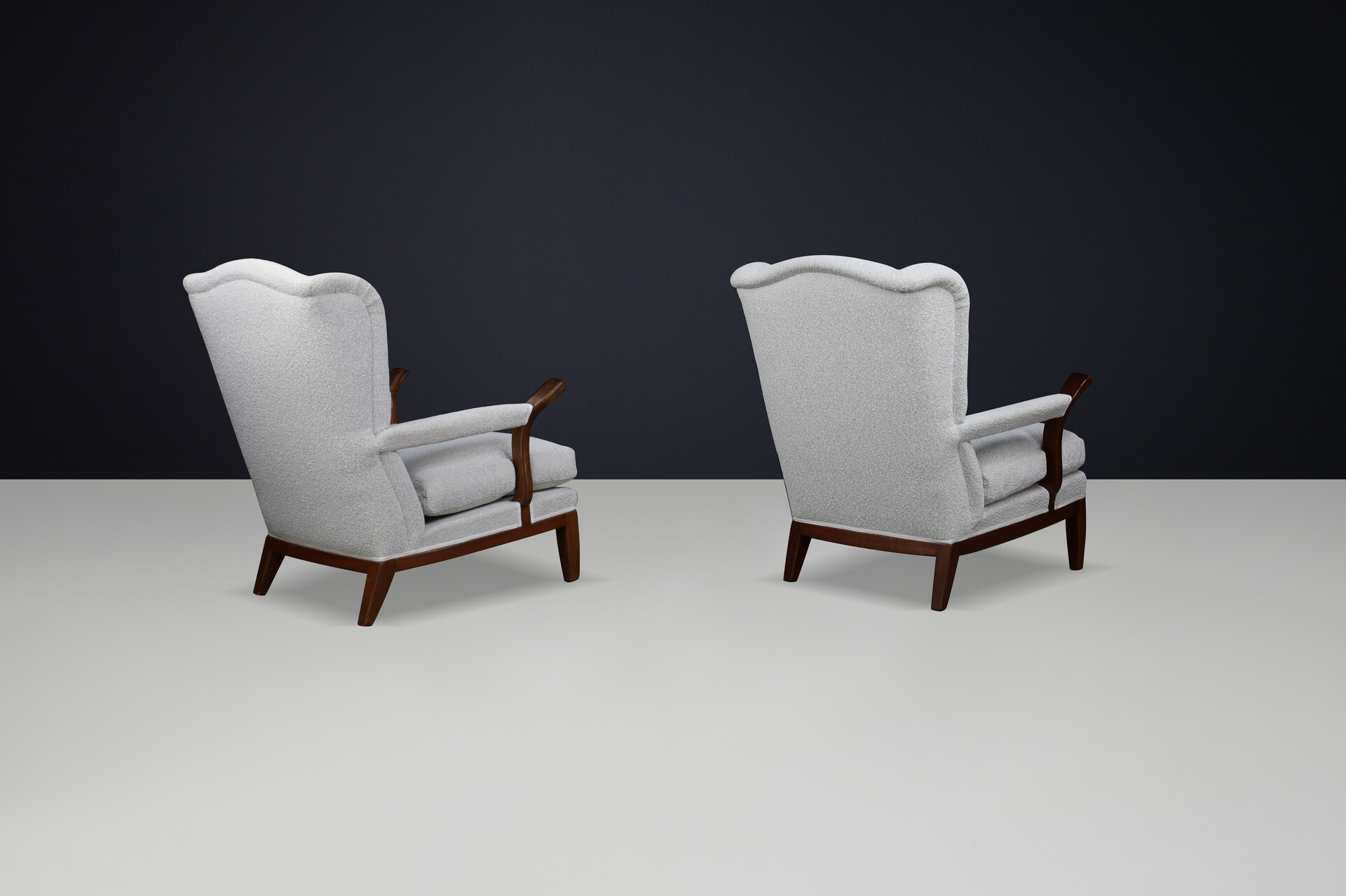 Mid century modern 1930s French Wingback Lounge Chairs in the Style of Guillerme et Chambron Mid-20th century