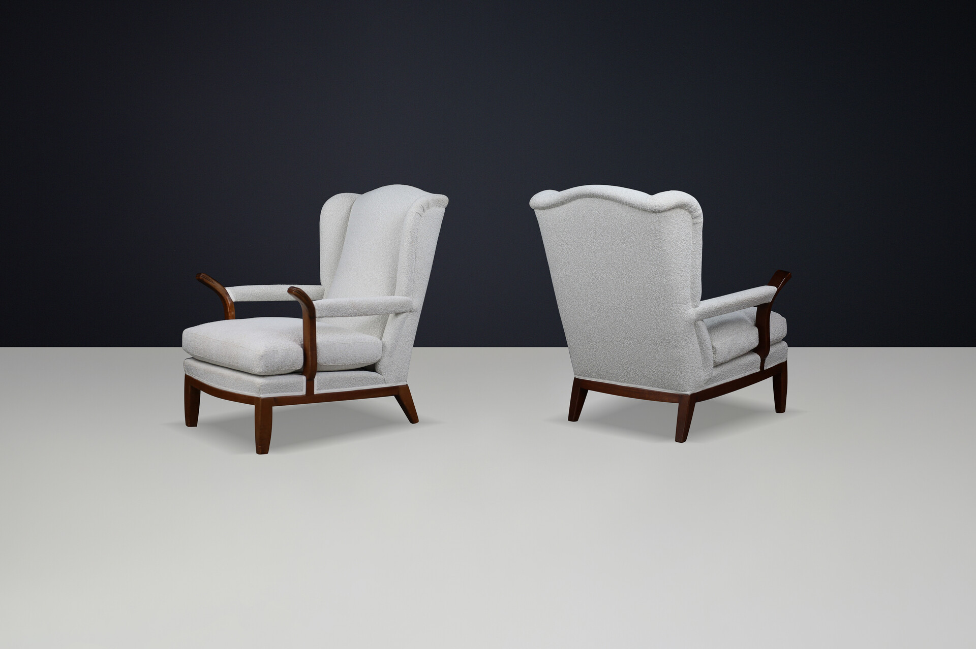 Mid century modern 1930s French Wingback Lounge Chairs in the Style of Guillerme et Chambron Mid-20th century