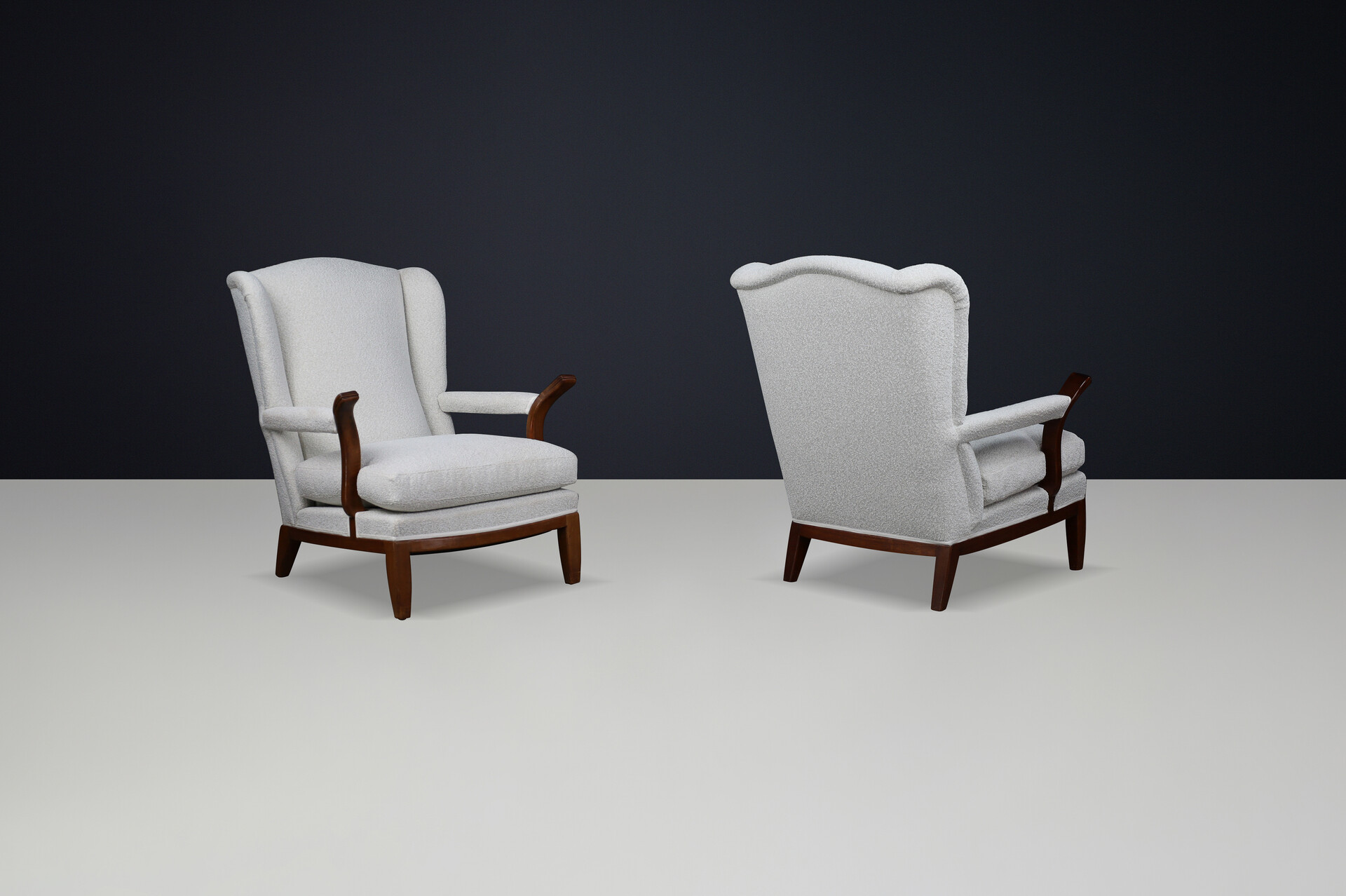 Mid century modern 1930s French Wingback Lounge Chairs in the Style of Guillerme et Chambron Mid-20th century