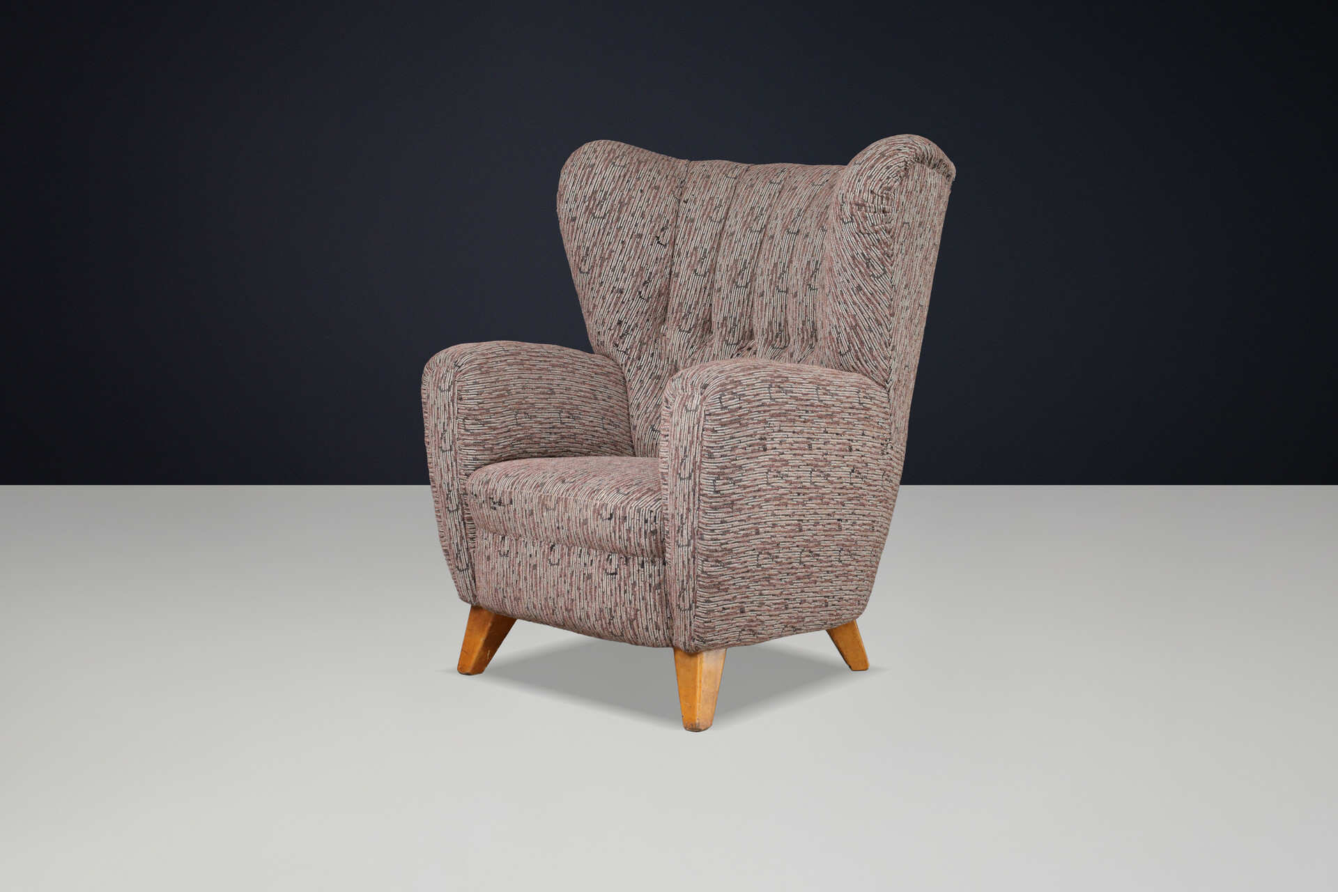 Mid century modern 1940s Czech Wingback Armchair, Prague, Original Upholstery Mid-20th century