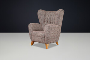 Mid century modern 1940s Czech Wingback Armchair, Prague, Original Upholstery Mid-20th century