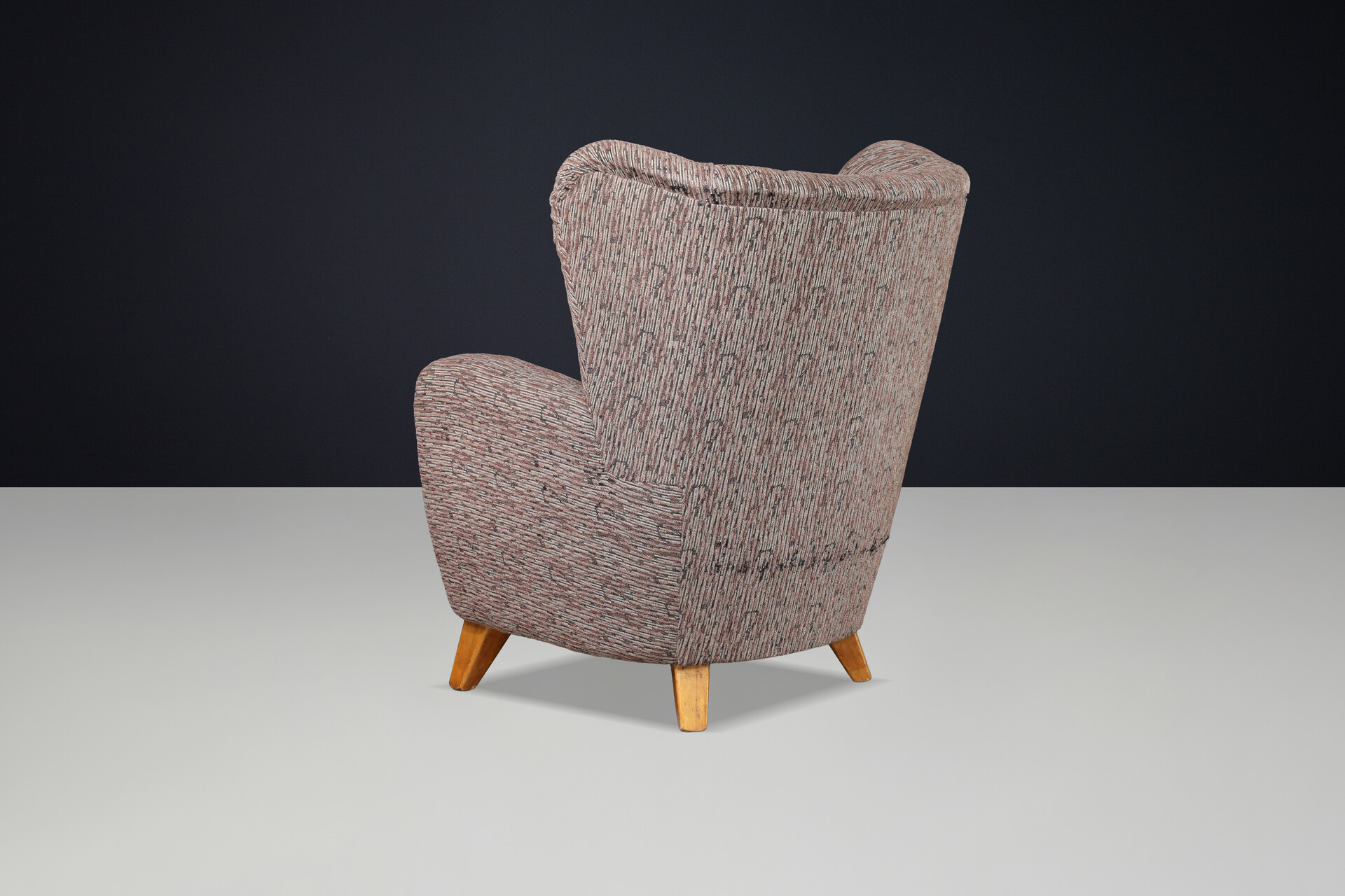 Mid century modern 1940s Czech Wingback Armchair, Prague, Original Upholstery Mid-20th century