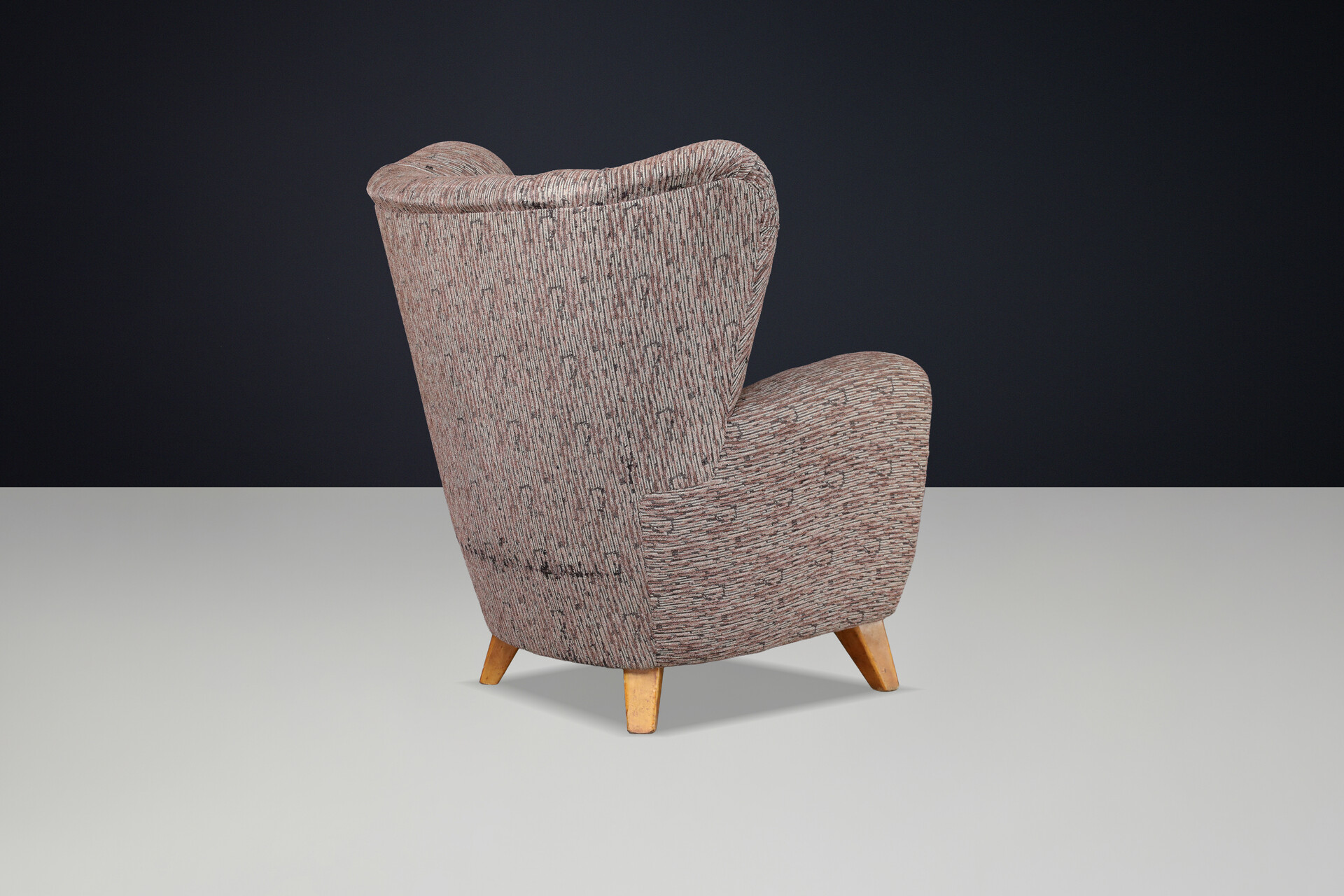 Mid century modern 1940s Czech Wingback Armchair, Prague, Original Upholstery Mid-20th century