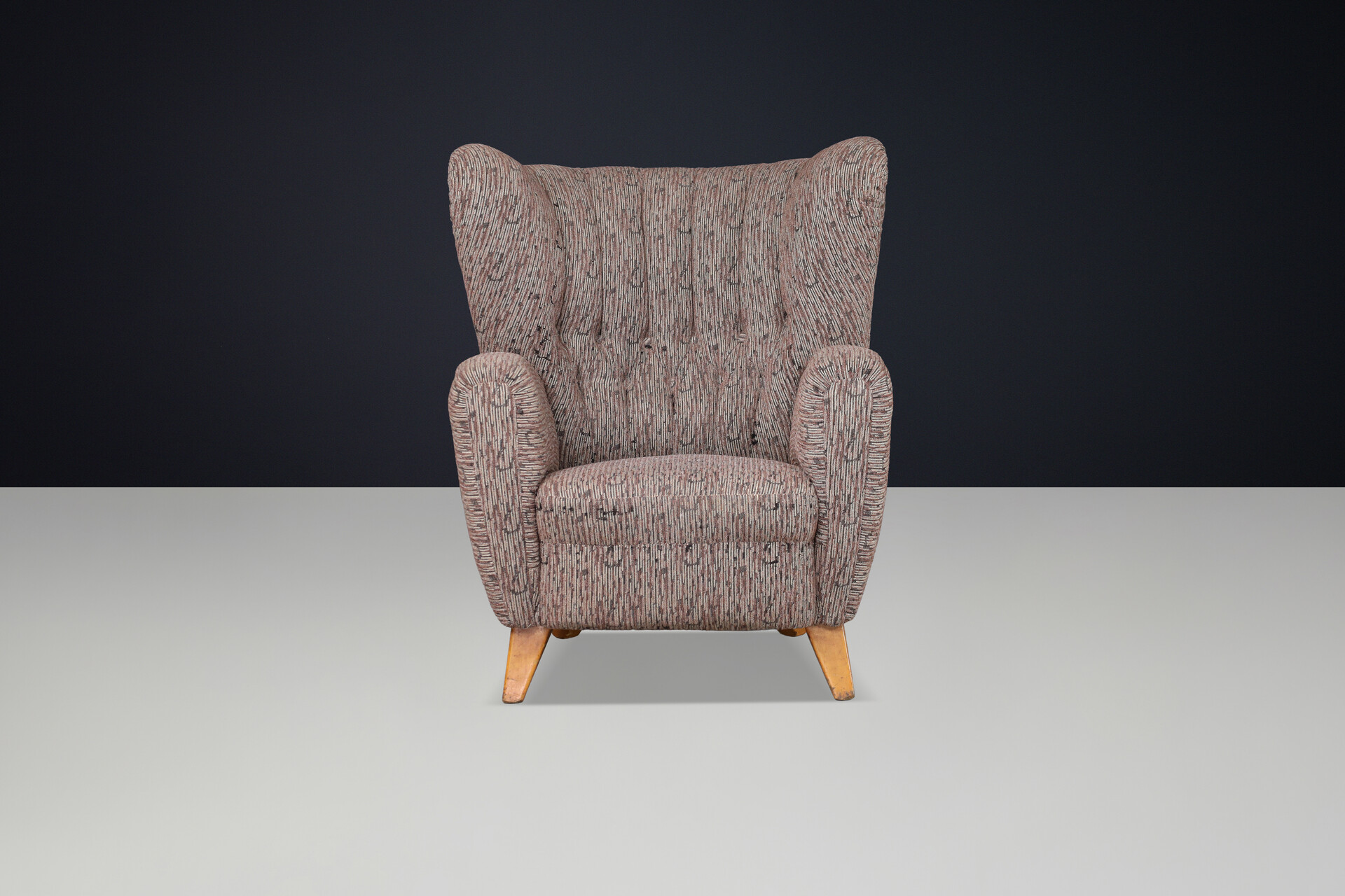 Mid century modern 1940s Czech Wingback Armchair, Prague, Original Upholstery Mid-20th century