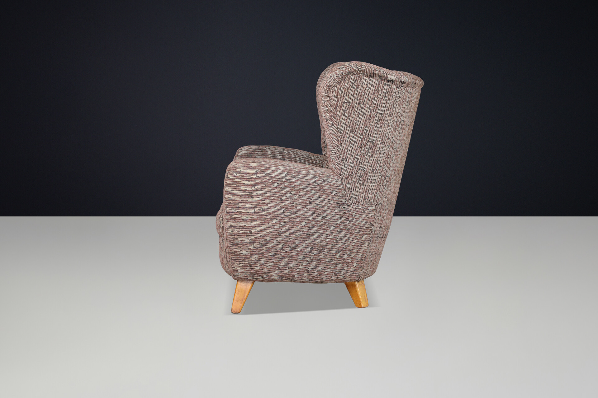 Mid century modern 1940s Czech Wingback Armchair, Prague, Original Upholstery Mid-20th century