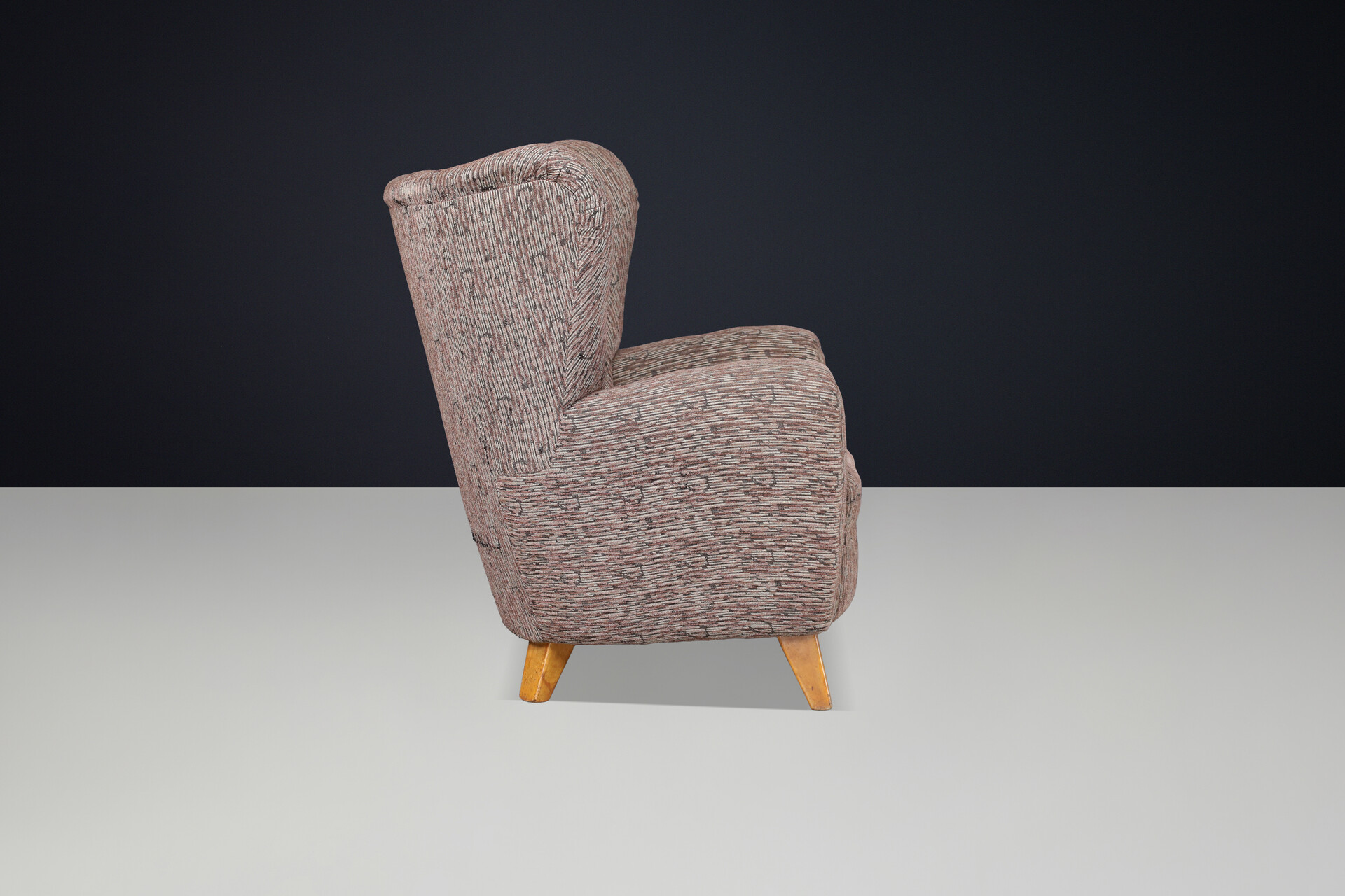 Mid century modern 1940s Czech Wingback Armchair, Prague, Original Upholstery Mid-20th century