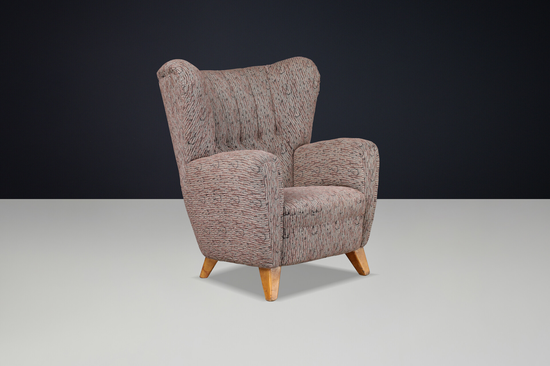 Mid century modern 1940s Czech Wingback Armchair, Prague, Original Upholstery Mid-20th century