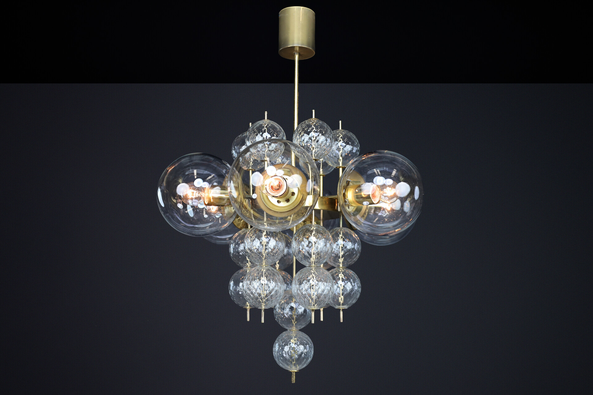 Mid century modern 1960s Czech Brass & Clear Bohemian Glass Chandelier Mid-20th century