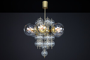 Mid century modern 1960s Czech Brass & Clear Bohemian Glass Chandelier Mid-20th century