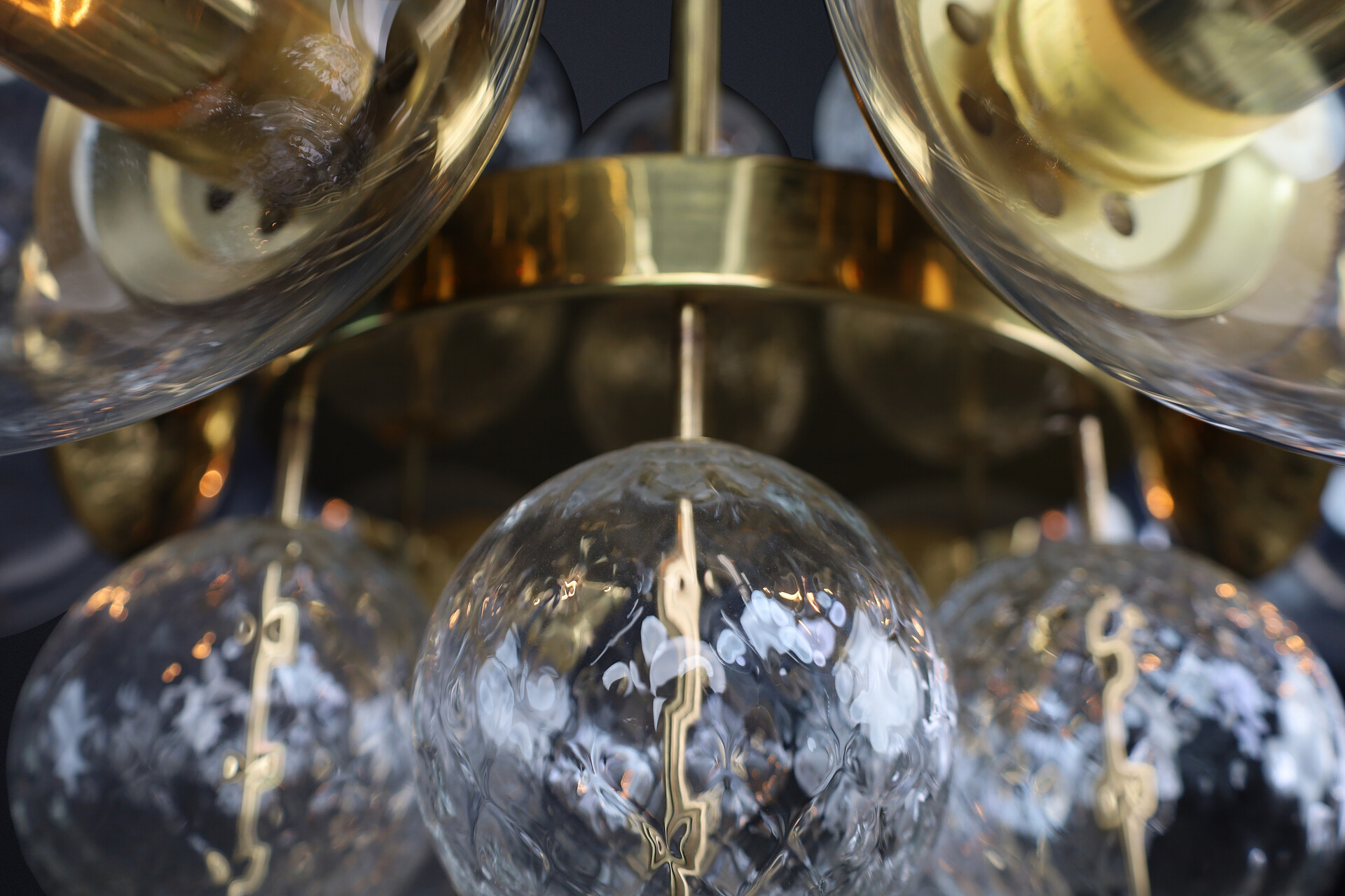 Mid century modern 1960s Czech Brass & Clear Bohemian Glass Chandelier Mid-20th century