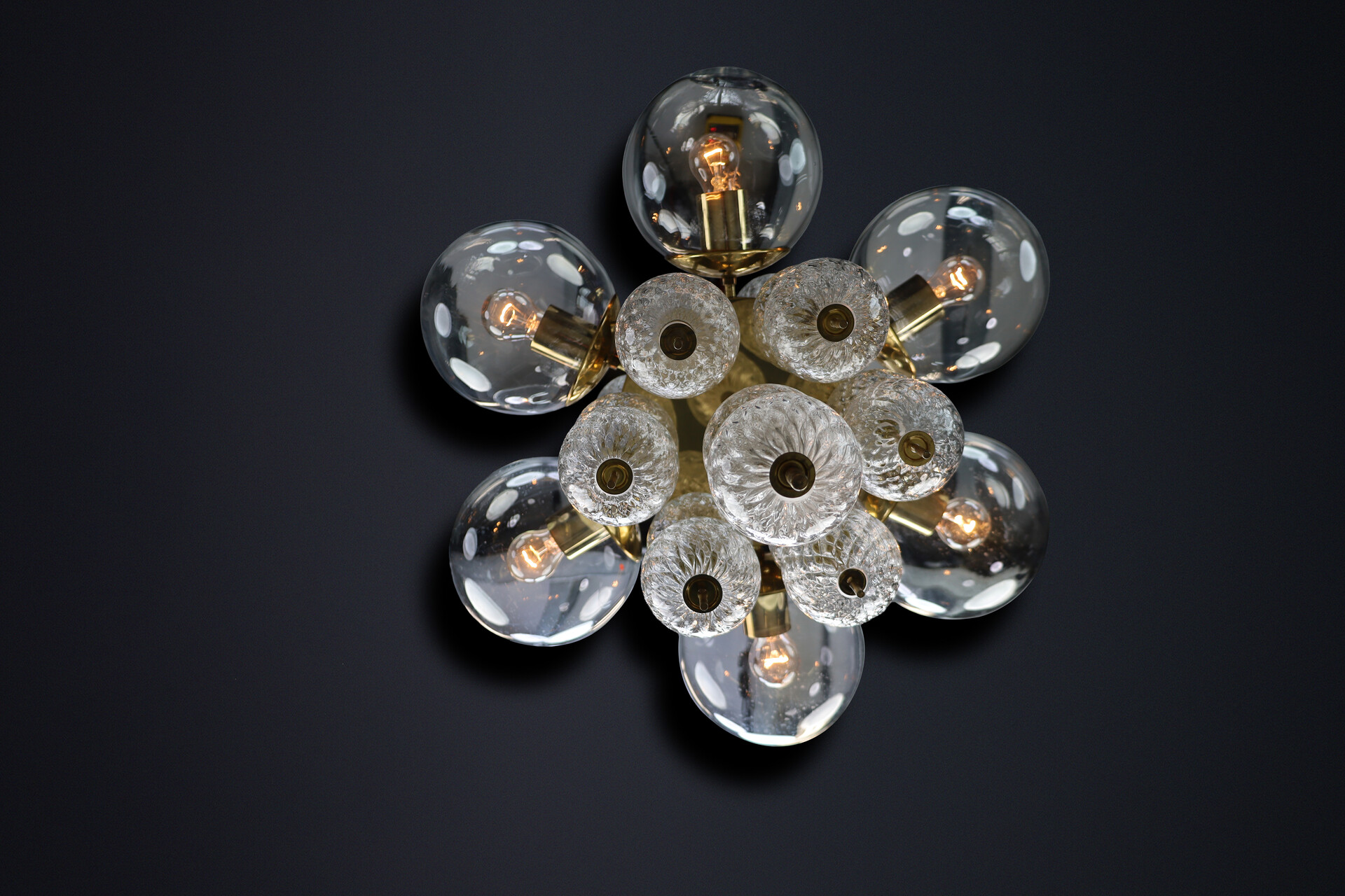 Mid century modern 1960s Czech Brass & Clear Bohemian Glass Chandelier Mid-20th century