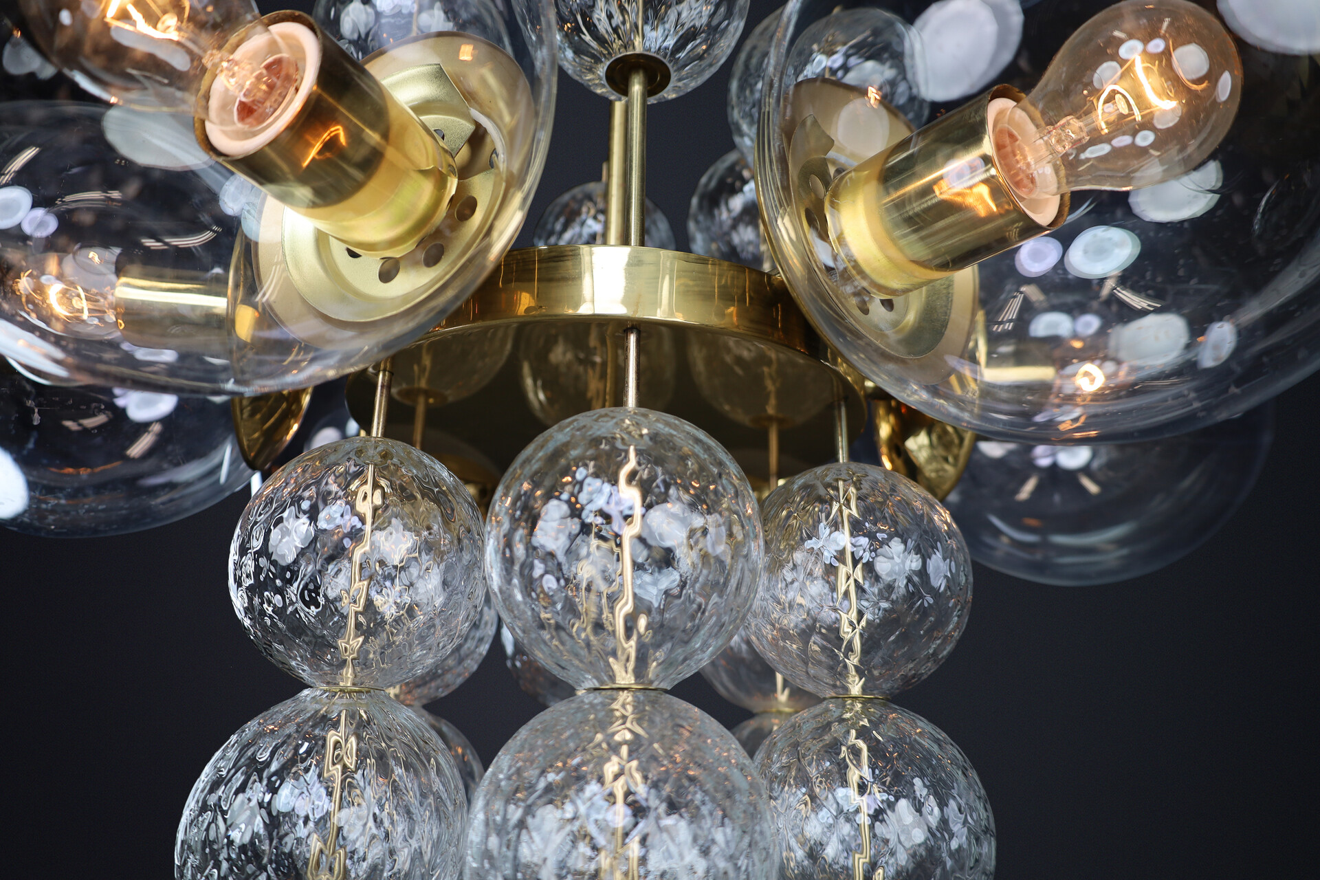 Mid century modern 1960s Czech Brass & Clear Bohemian Glass Chandelier Mid-20th century